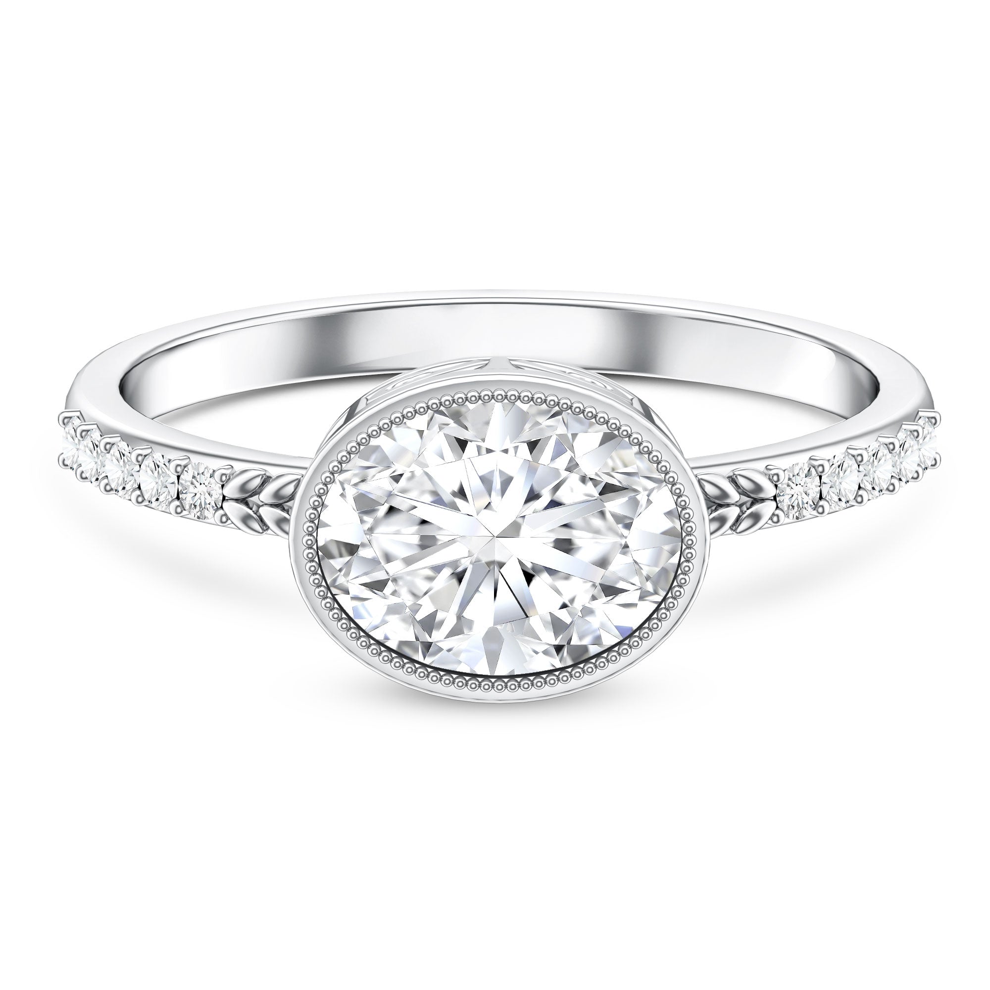 IGI Certified Lab Diamond Engagement Ring with 2 Carat Oval Lab - ( EF-VS ) - Rosec Jewels