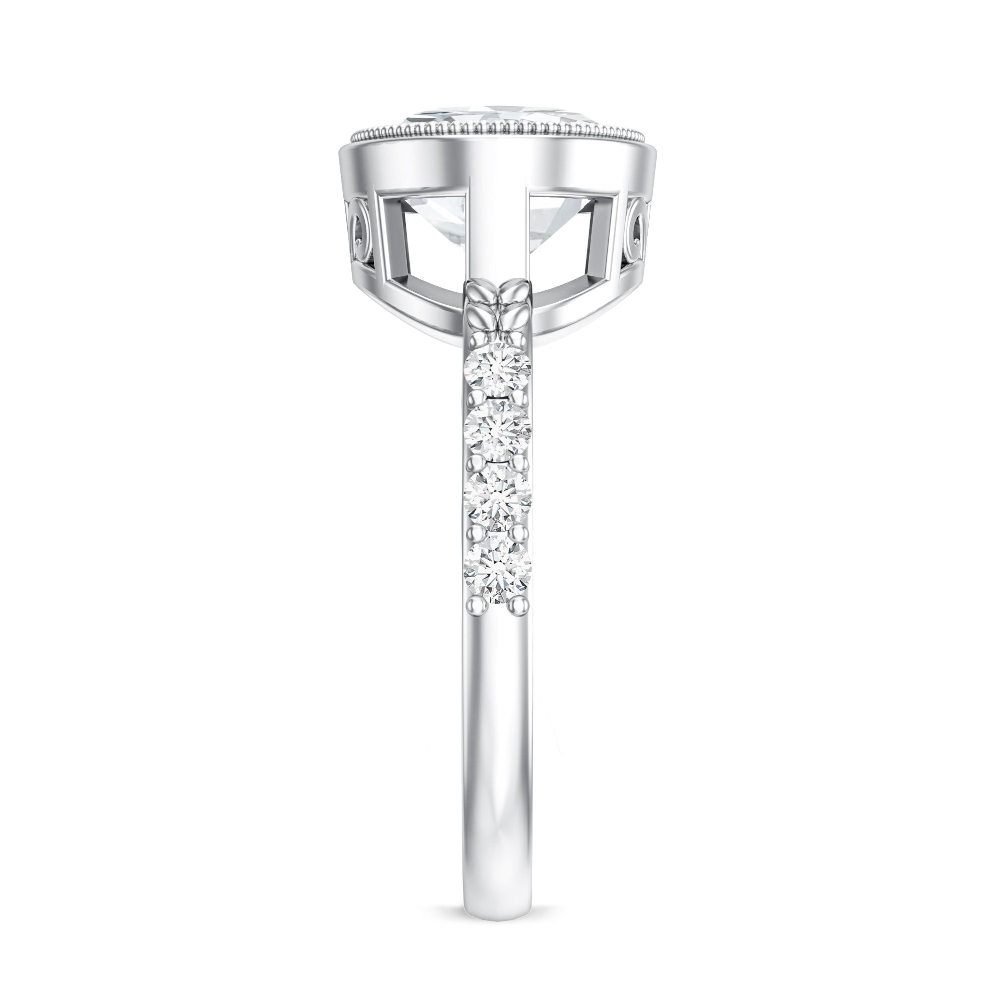 3 Carat Big Lab Grown Diamond Bezel Set Engagement Ring with IGI Certificate Lab - ( EF-VS ) - Rosec Jewels