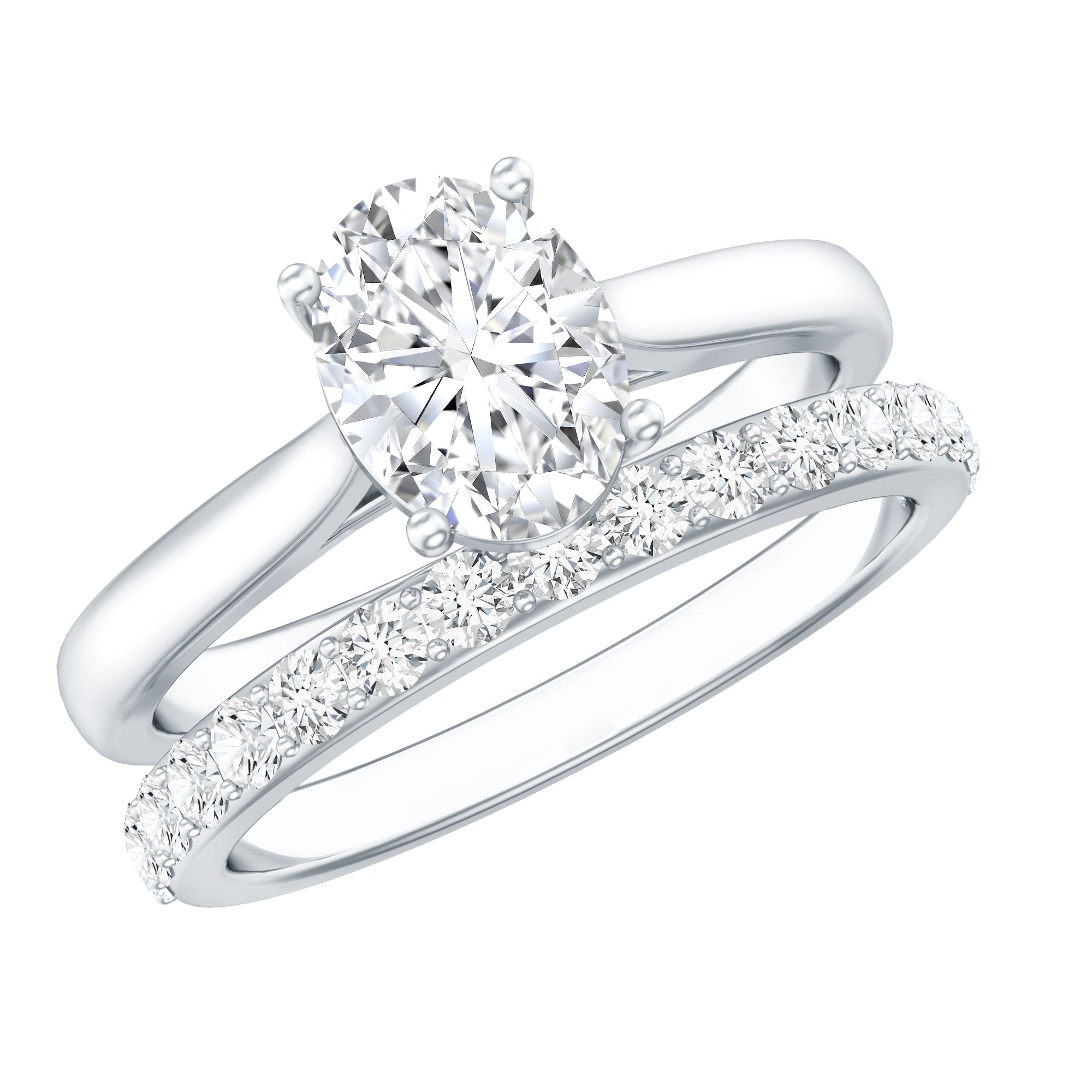 IGI Certified Lab Grown Diamond Oval Engagement Ring with Wedding Band Lab - ( EF-VS ) - Rosec Jewels