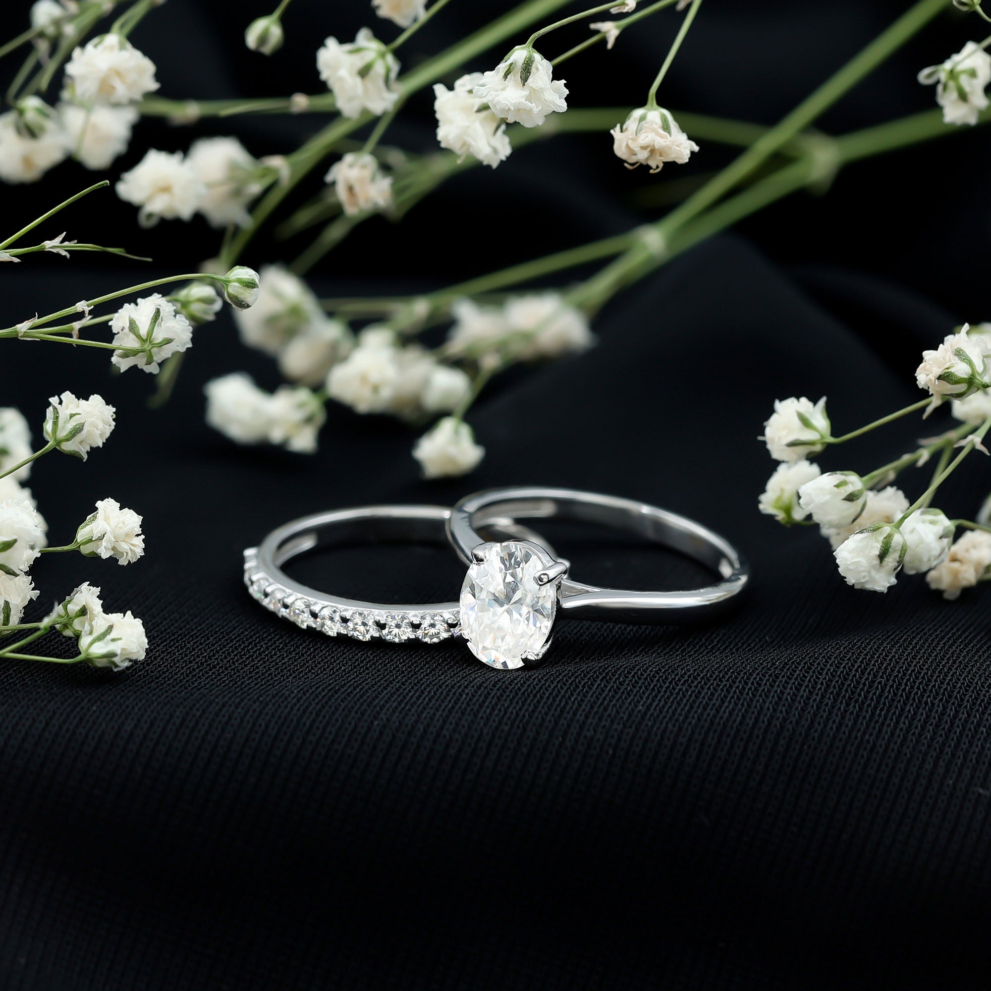 IGI Certified Lab Grown Diamond Oval Engagement Ring with Wedding Band Lab - ( EF-VS ) - Rosec Jewels