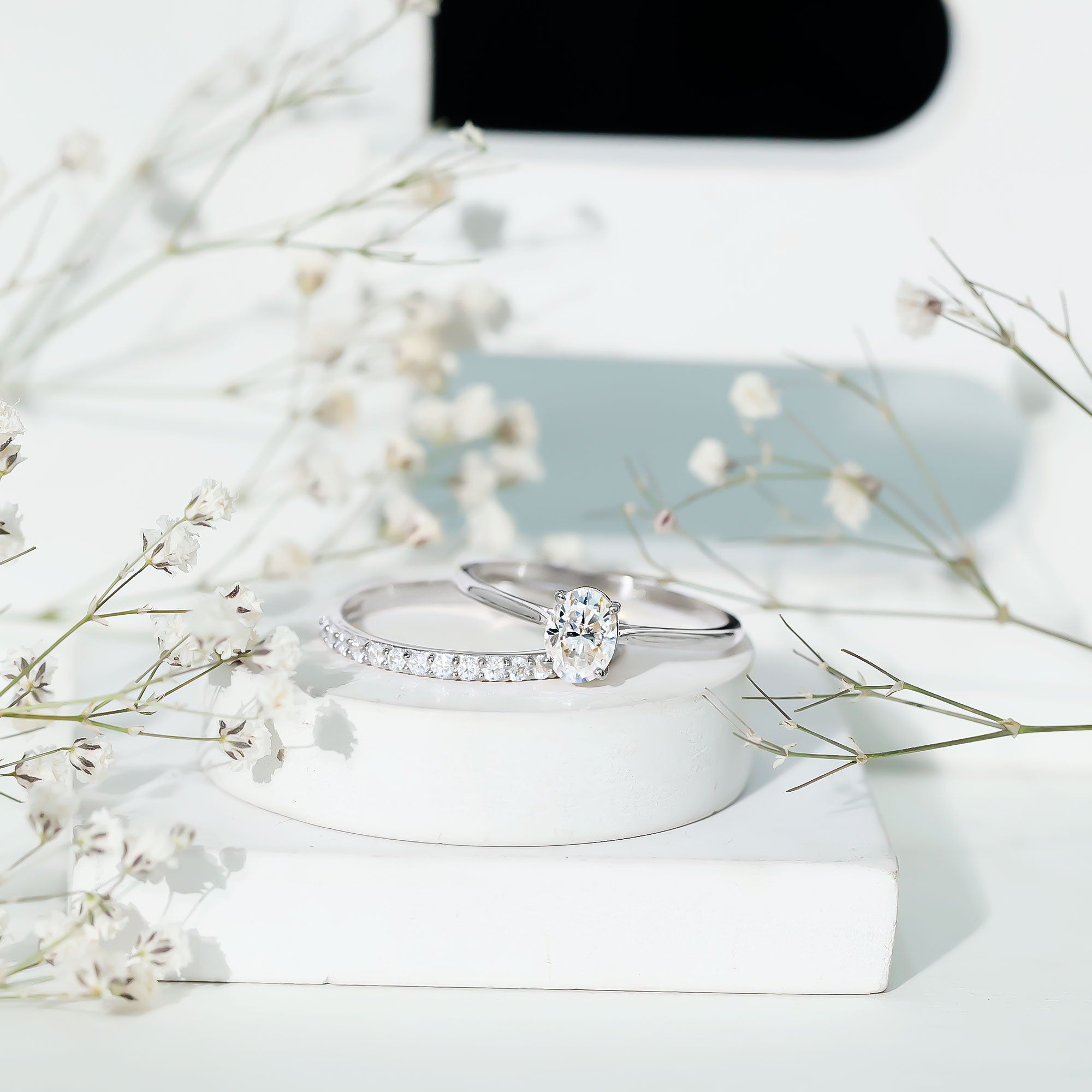 IGI Certified Lab Grown Diamond Oval Engagement Ring with Wedding Band Lab - ( EF-VS ) - Rosec Jewels