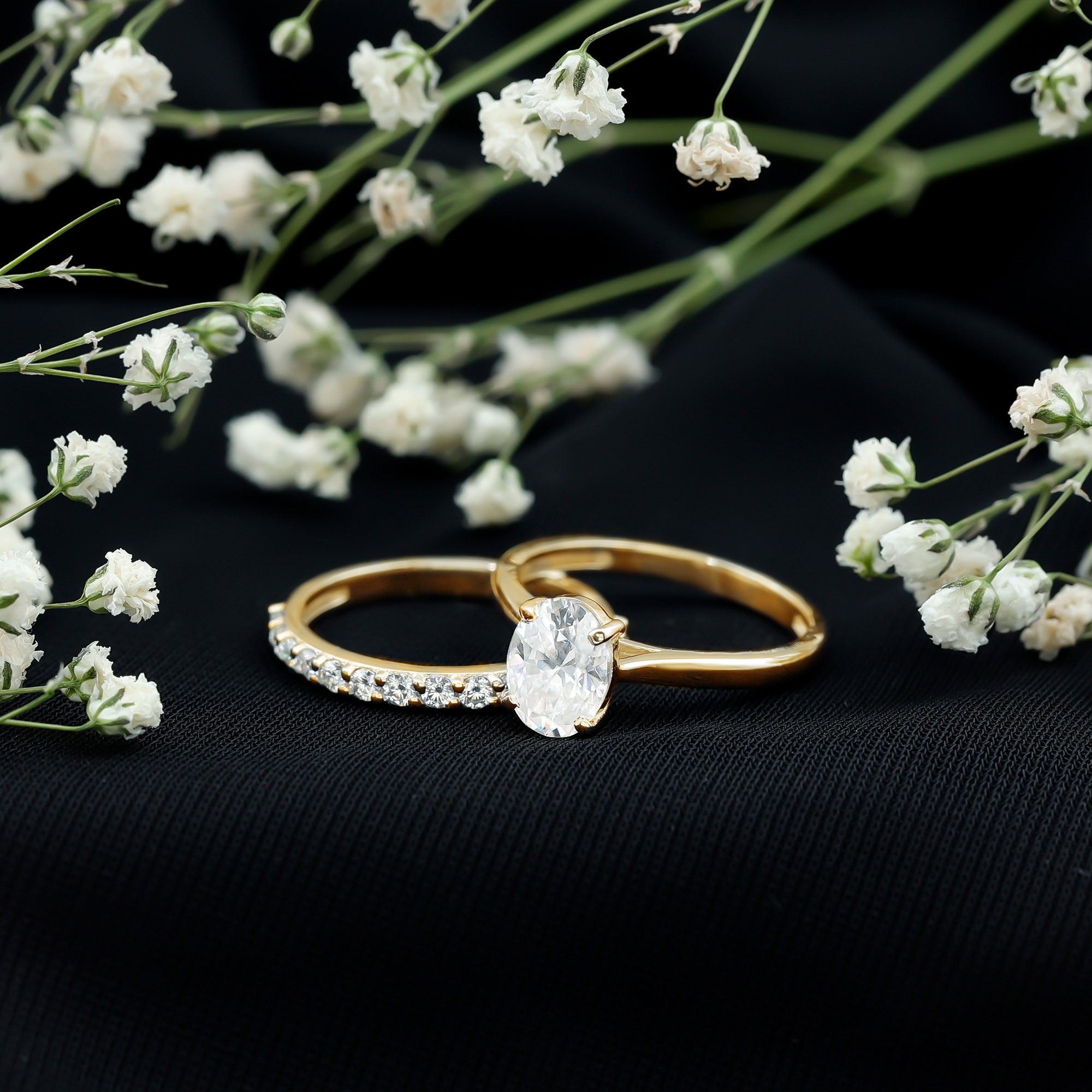 IGI Certified Lab Grown Diamond Oval Engagement Ring with Wedding Band Lab - ( EF-VS ) - Rosec Jewels