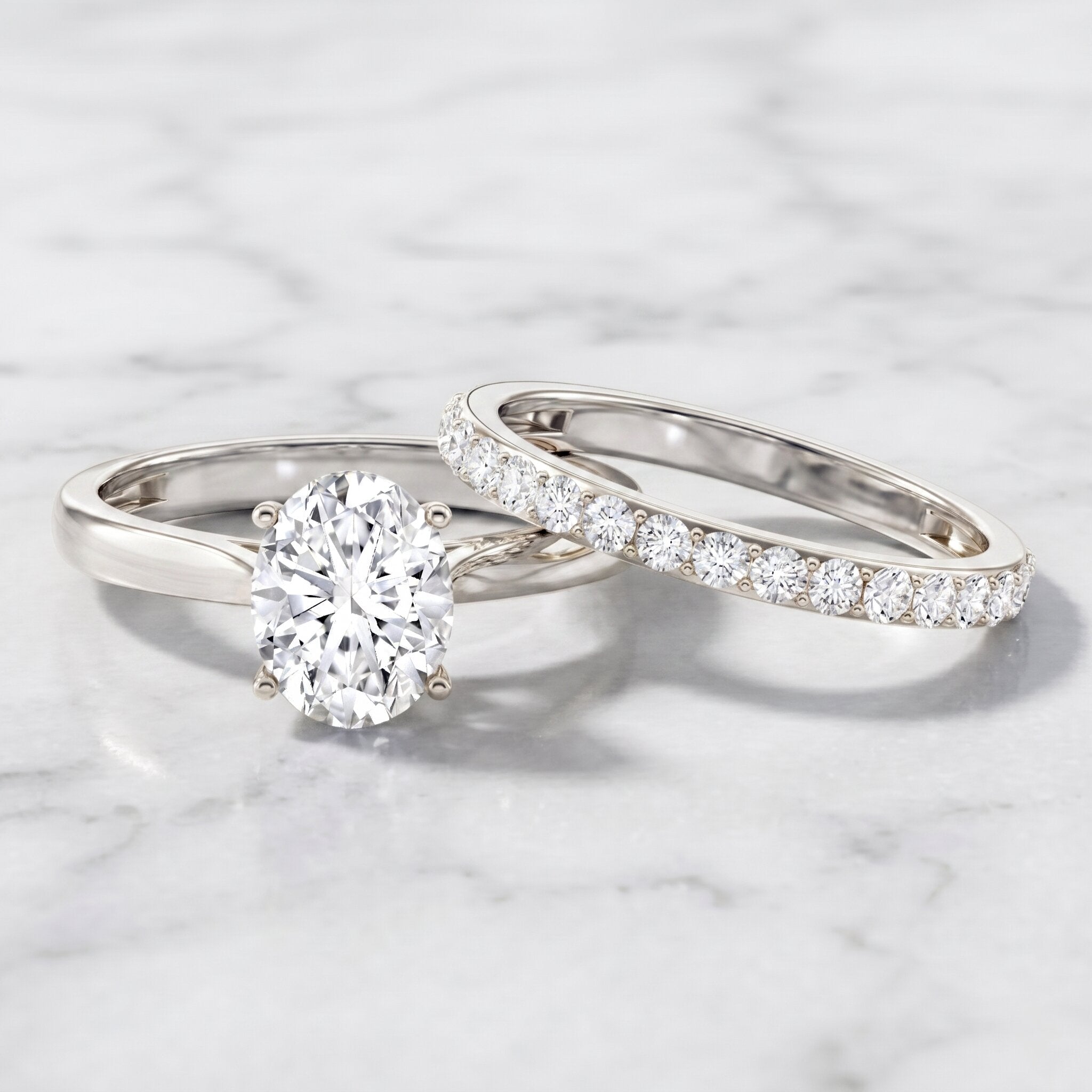 IGI Certified 2 Carat Oval Lab Grown Diamond Bridal Ring Set of 2 Lab - ( E-VS1 ) - Rosec Jewels