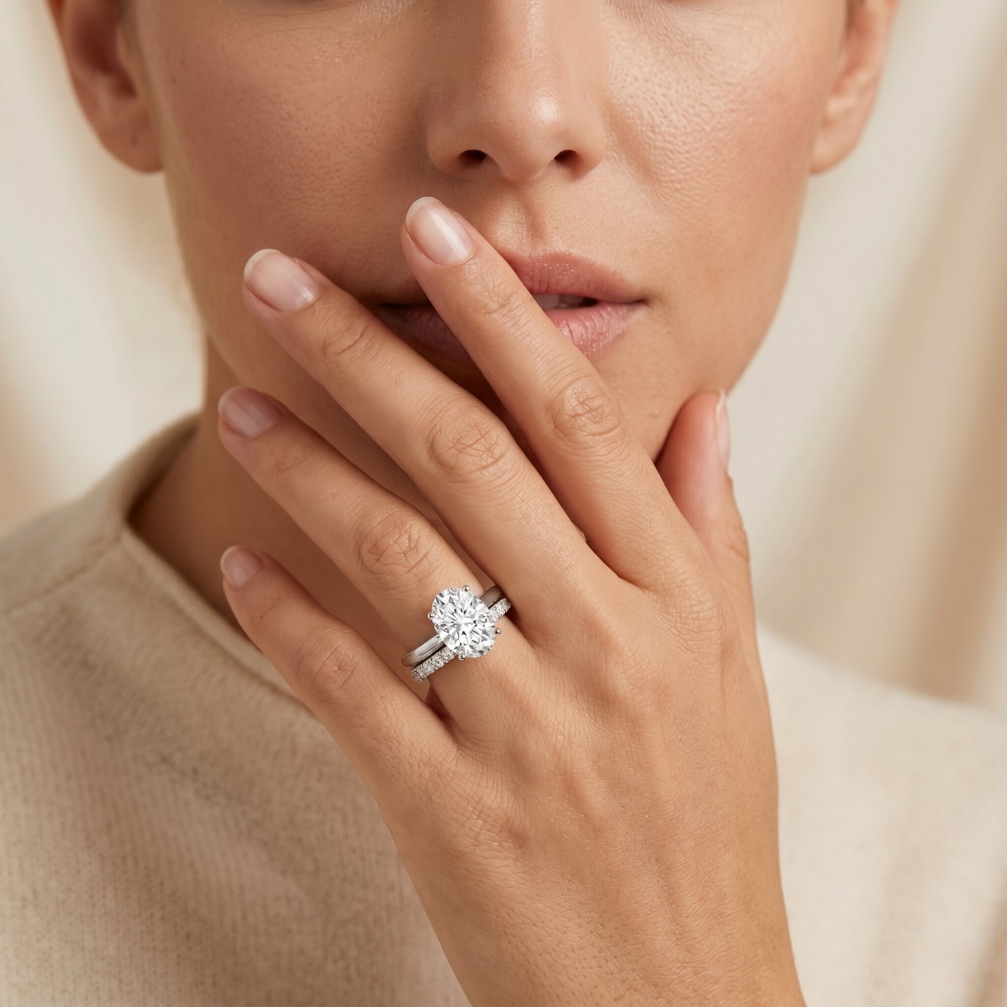 IGI Certified 2 Carat Oval Lab Grown Diamond Bridal Ring Set of 2 Lab - ( E-VS1 ) - Rosec Jewels