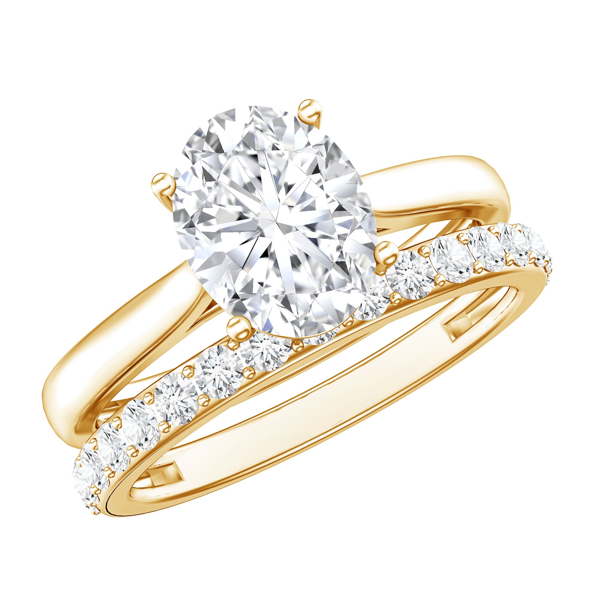 IGI Certified 2 Carat Oval Lab Grown Diamond Bridal Ring Set of 2 Lab - ( E-VS1 ) - Rosec Jewels