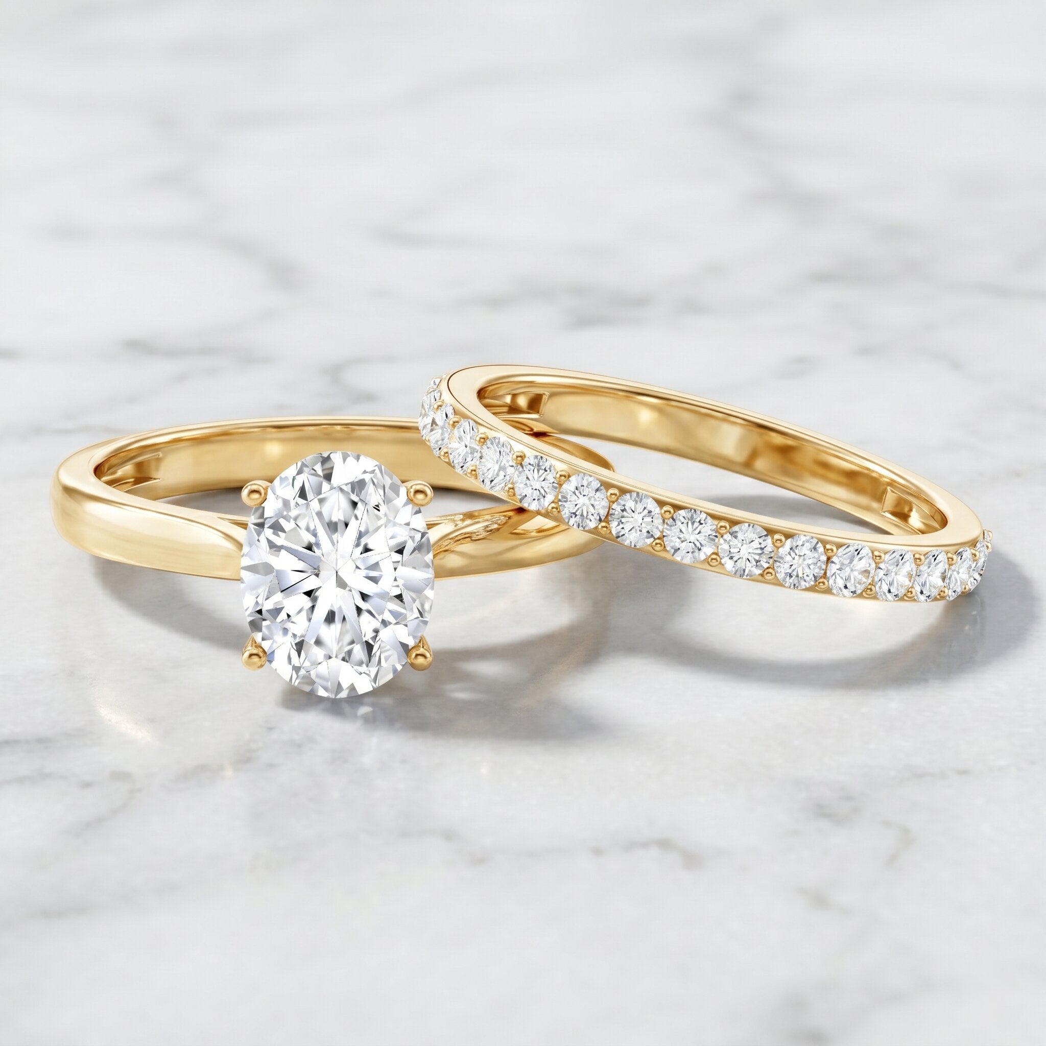 IGI Certified 2 Carat Oval Lab Grown Diamond Bridal Ring Set of 2 Lab - ( E-VS1 ) - Rosec Jewels