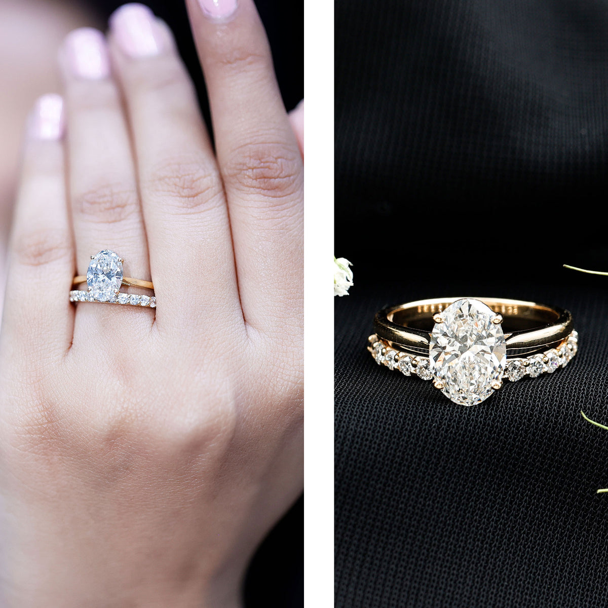 IGI Certified 2 Carat Oval Lab Grown Diamond Bridal Ring Set of 2 Lab - ( E-VS1 ) - Rosec Jewels