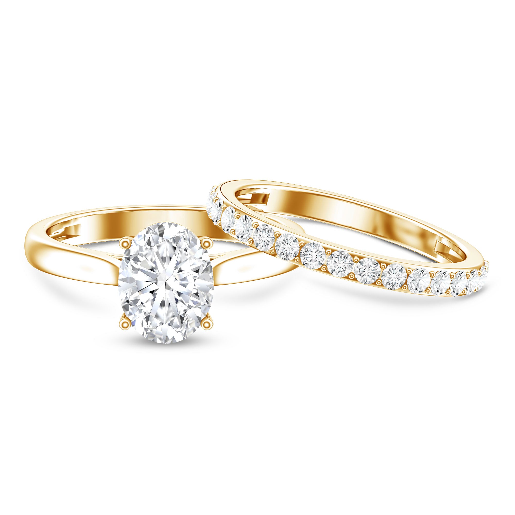 IGI Certified 2 Carat Oval Lab Grown Diamond Bridal Ring Set of 2 Lab - ( E-VS1 ) - Rosec Jewels
