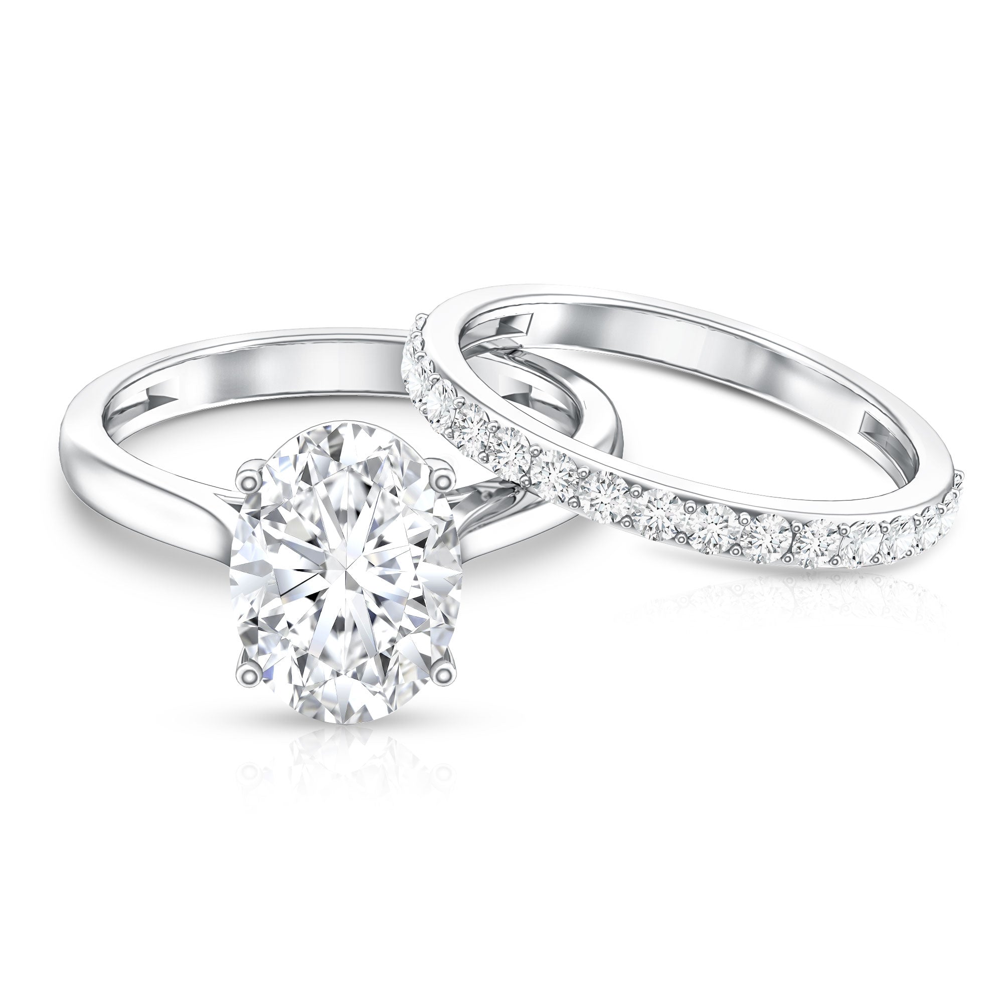 Rosec Jewels-Oval Shaped 3 Carat Lab Grown Diamond Solitaire Bridal Ring Set with IGI Certificate