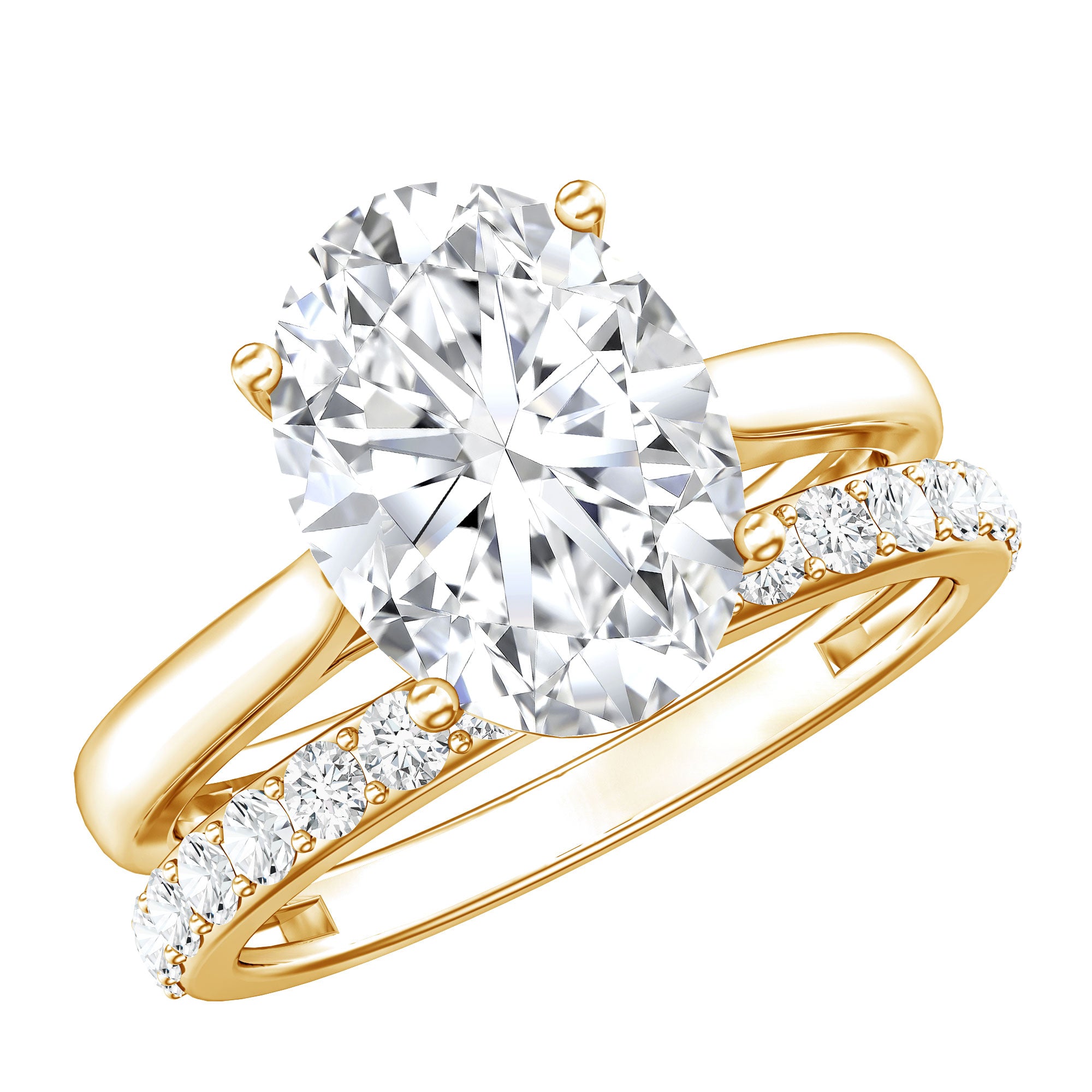 Rosec Jewels-Oval Shaped 3 Carat Lab Grown Diamond Solitaire Bridal Ring Set with IGI Certificate
