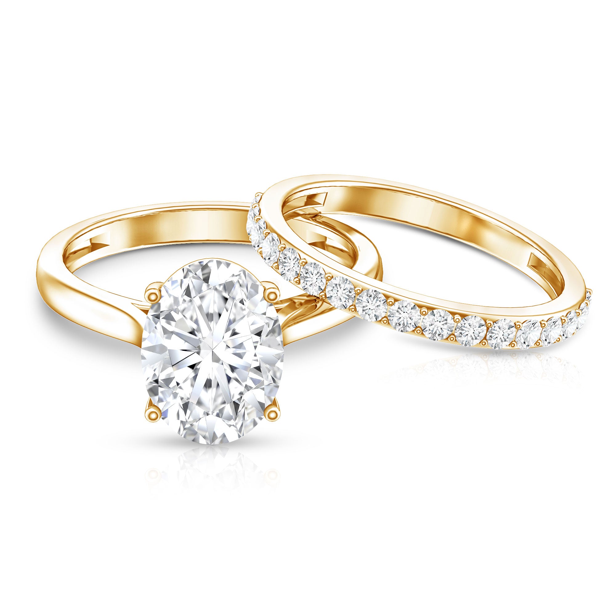 Rosec Jewels-Oval Shaped 3 Carat Lab Grown Diamond Solitaire Bridal Ring Set with IGI Certificate