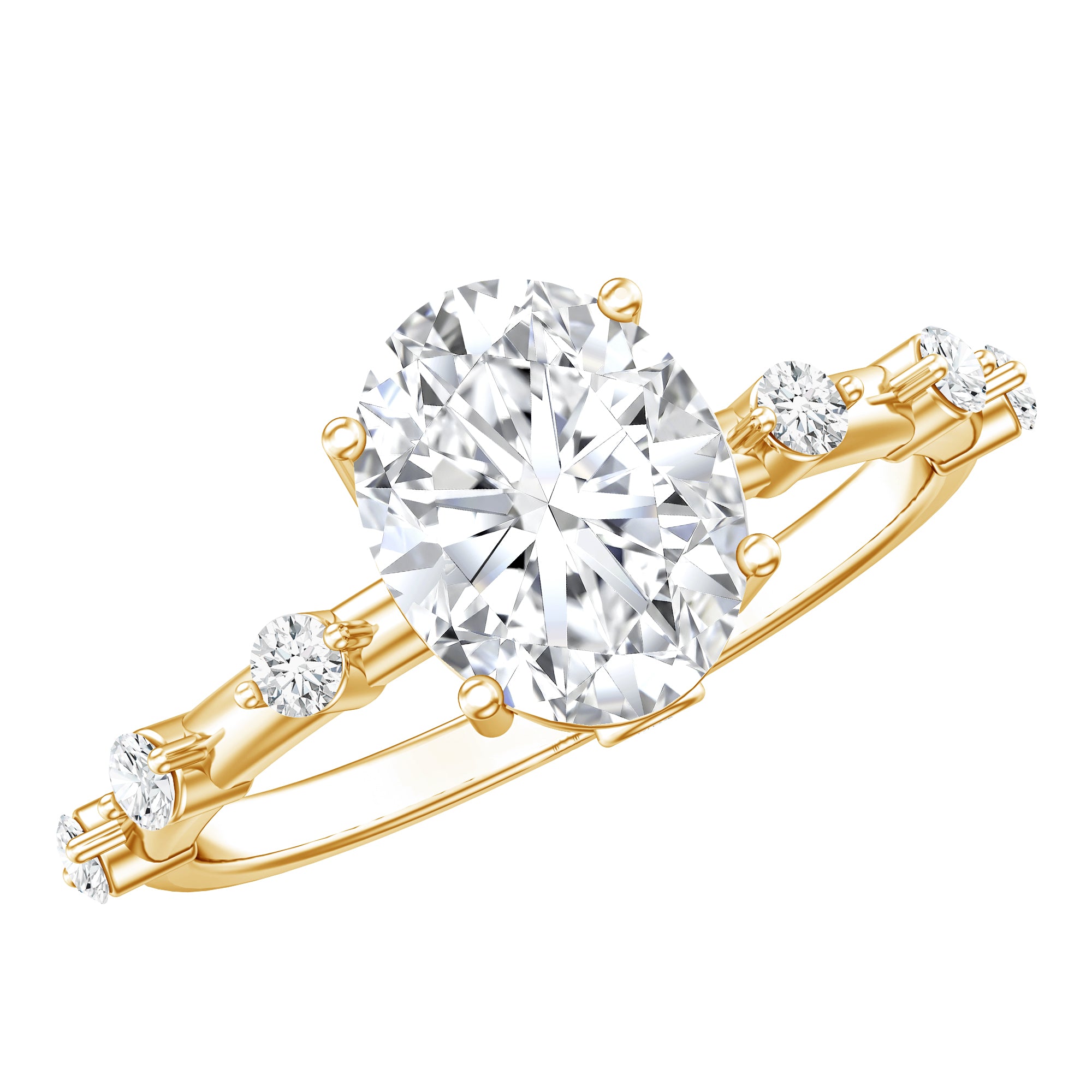 IGI Certified 2 Carat Lab Grown Diamond Oval Engagement Ring with Spaced Accent Lab - ( EF-VS ) - Rosec Jewels