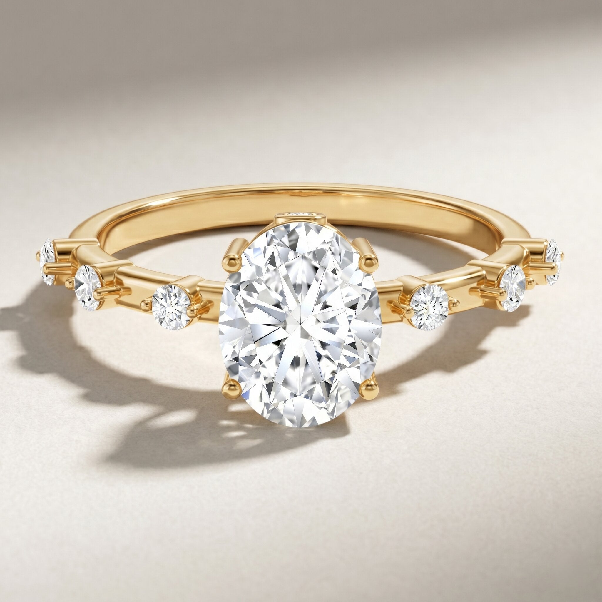 IGI Certified 2 Carat Lab Grown Diamond Oval Engagement Ring with Spaced Accent Lab - ( E-VS1 ) - Rosec Jewels