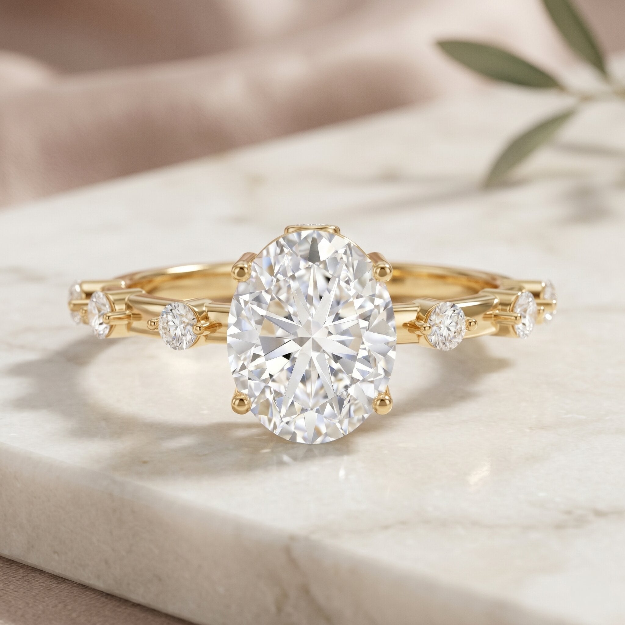 IGI Certified 2 Carat Lab Grown Diamond Oval Engagement Ring with Spaced Accent Lab - ( E-VS1 ) - Rosec Jewels