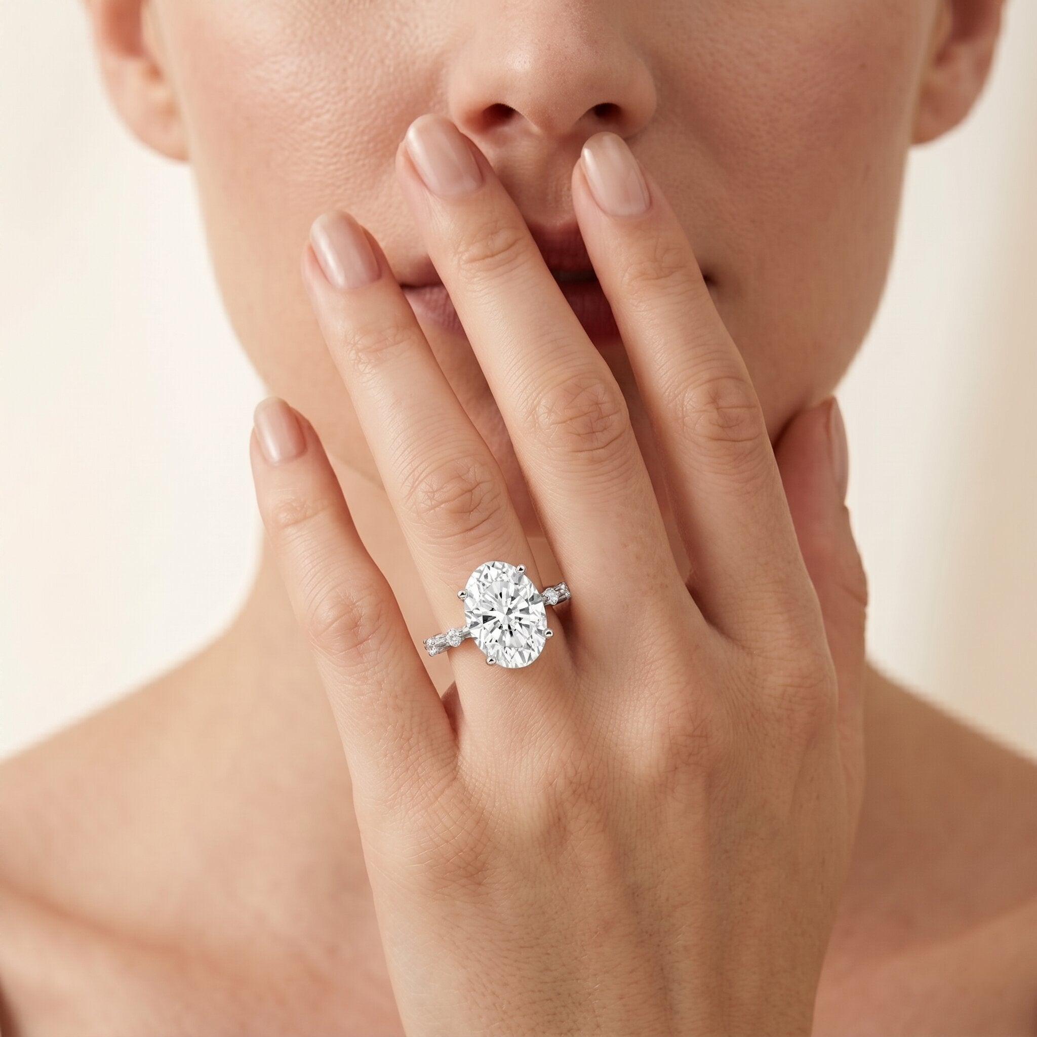 3 Carat Oval Lab Grown Diamond Solitaire Engagement Ring with IGI Certificate Lab - ( E-VS1 ) - Rosec Jewels
