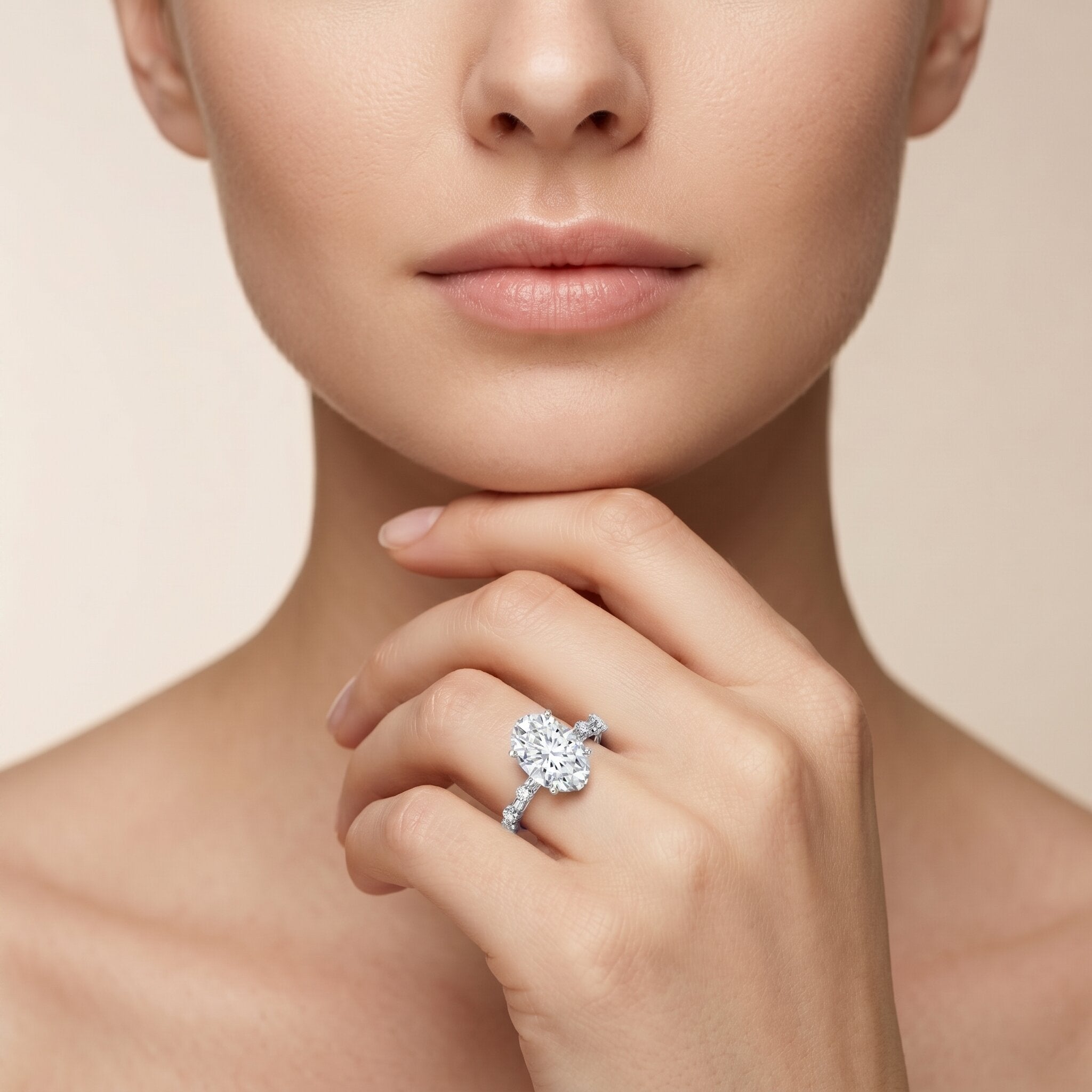 3 Carat Oval Lab Grown Diamond Solitaire Engagement Ring with IGI Certificate Lab - ( E-VS1 ) - Rosec Jewels