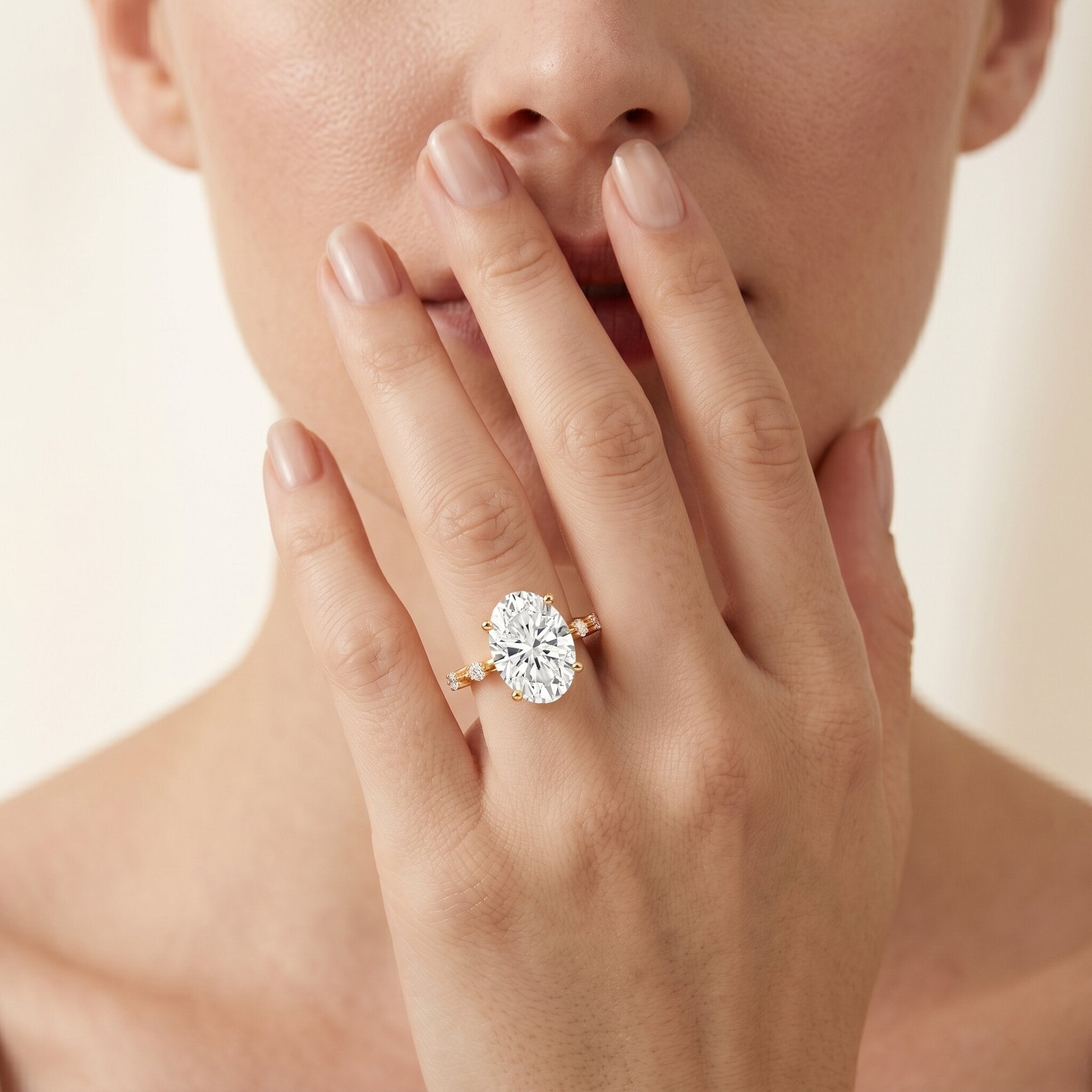 3 Carat Oval Lab Grown Diamond Solitaire Engagement Ring with IGI Certificate Lab - ( E-VS1 ) - Rosec Jewels