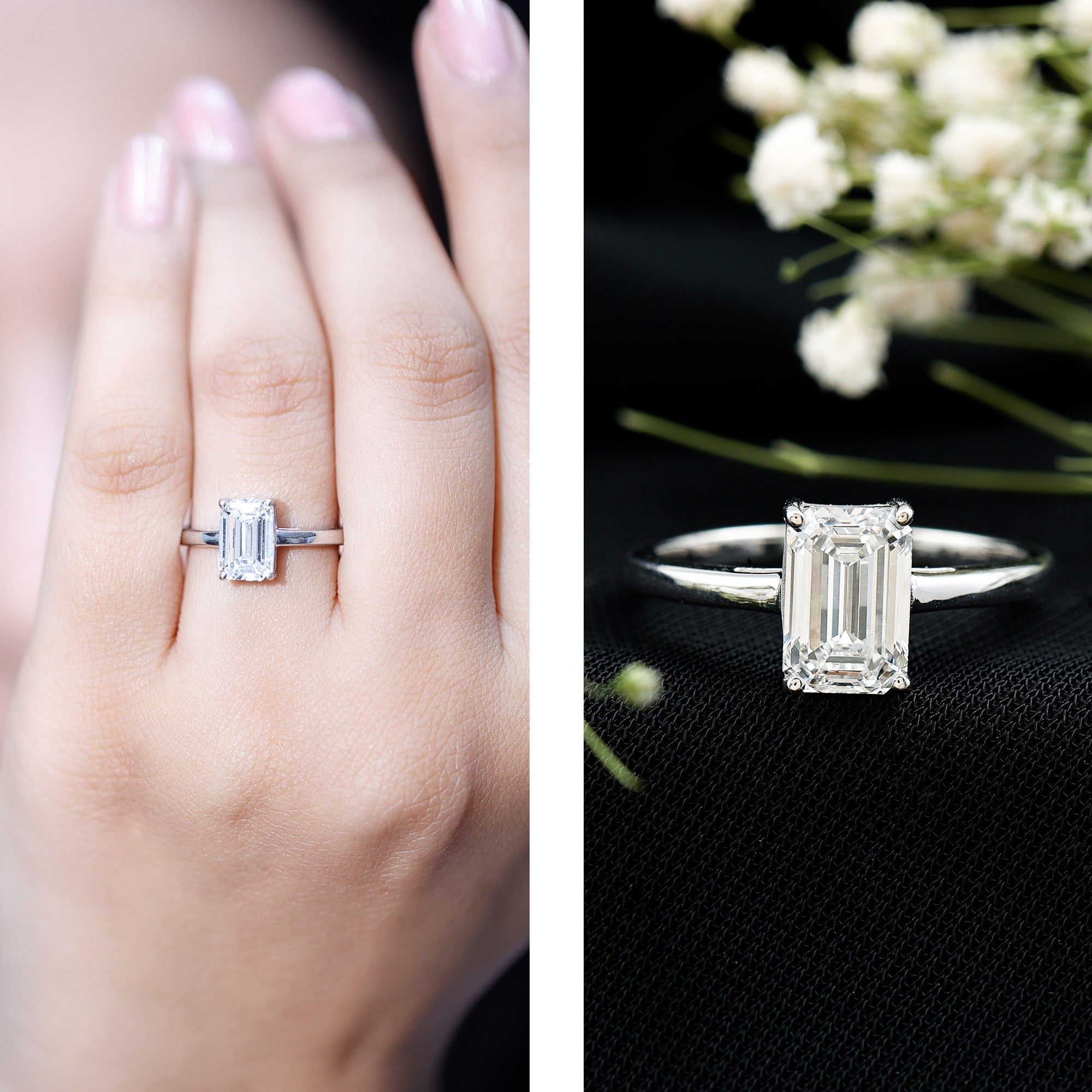 Emerald Cut 2 Carat Engagement Ring with IGI Certified Lab Diamond Lab - ( E-VS1 ) - Rosec Jewels
