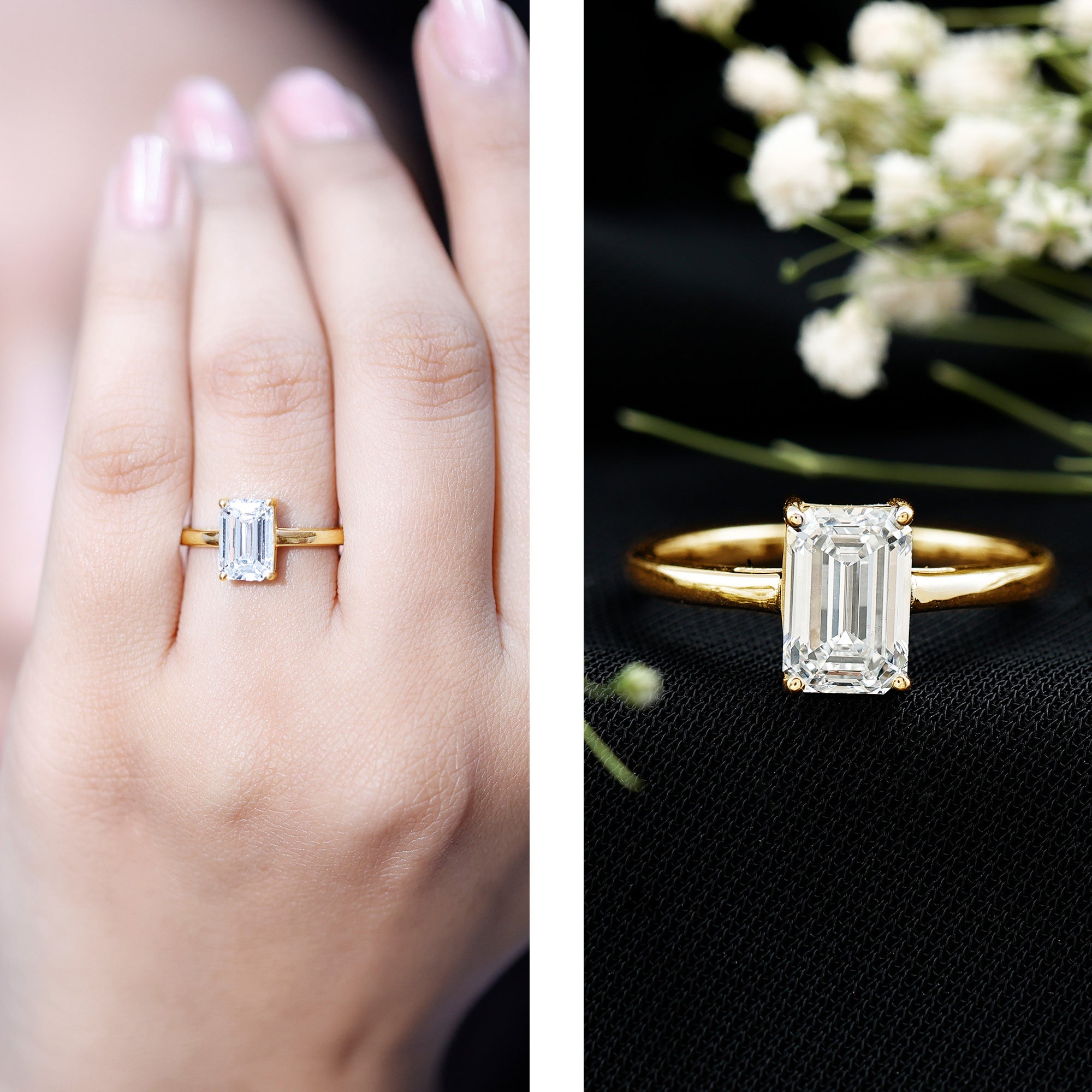 Emerald Cut 2 Carat Engagement Ring with IGI Certified Lab Diamond Lab - ( E-VS1 ) - Rosec Jewels