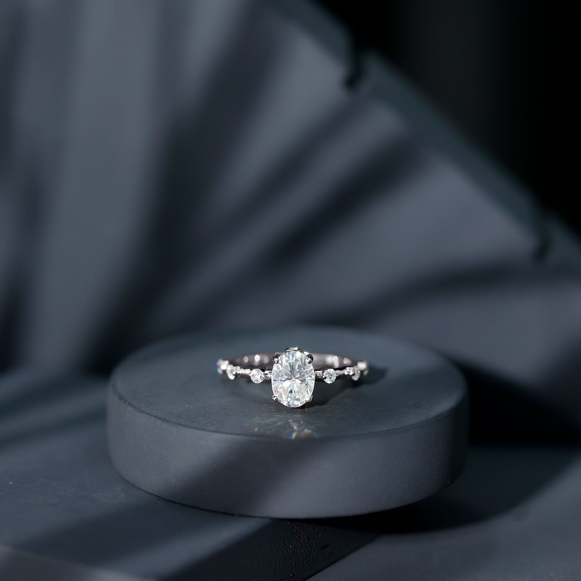 IGI Certified 1.2 Carat Oval Lab Grown Diamond Engagement Ring with Spaced Accent Lab - ( EF-VS ) - Rosec Jewels