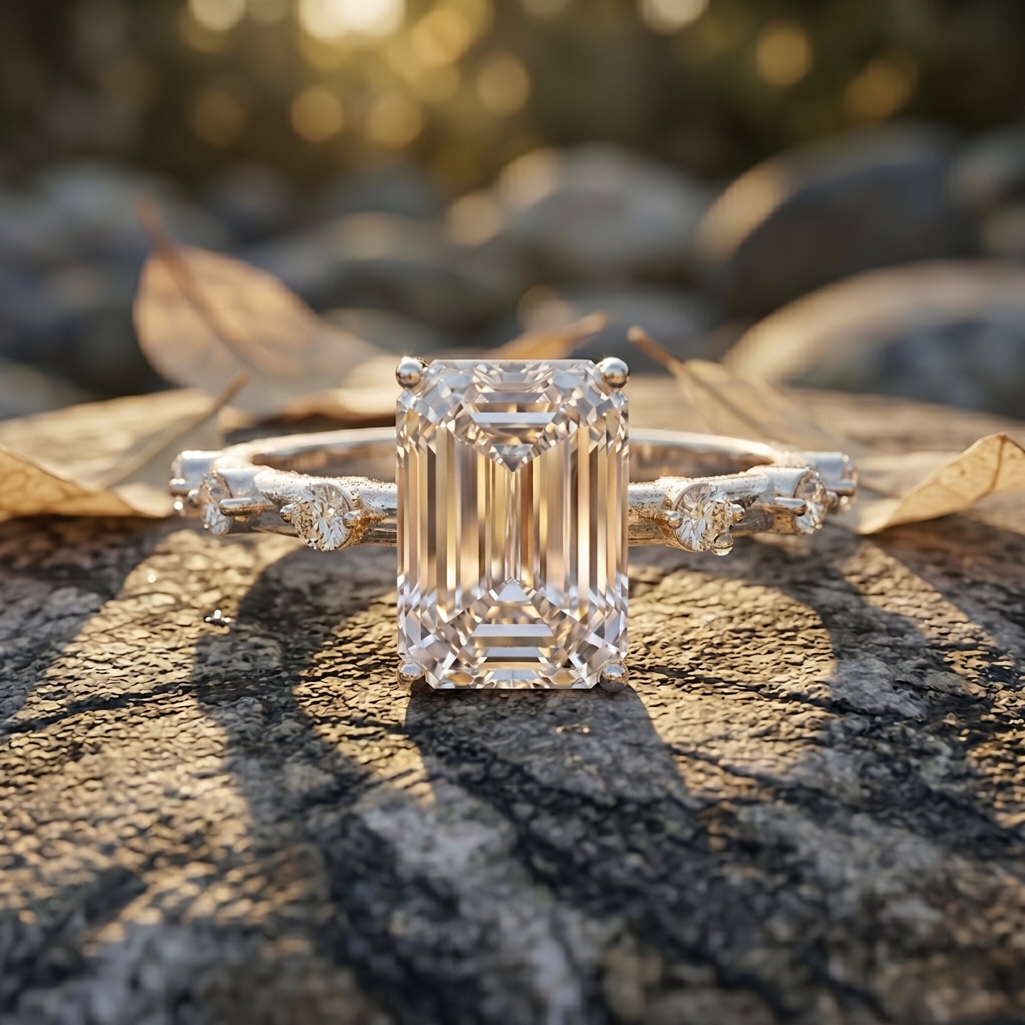 IGI Certified 3 Carat Emerald Cut Lab Grown Diamond Engagement Ring Lab - ( E-VS1 ) - Rosec Jewels