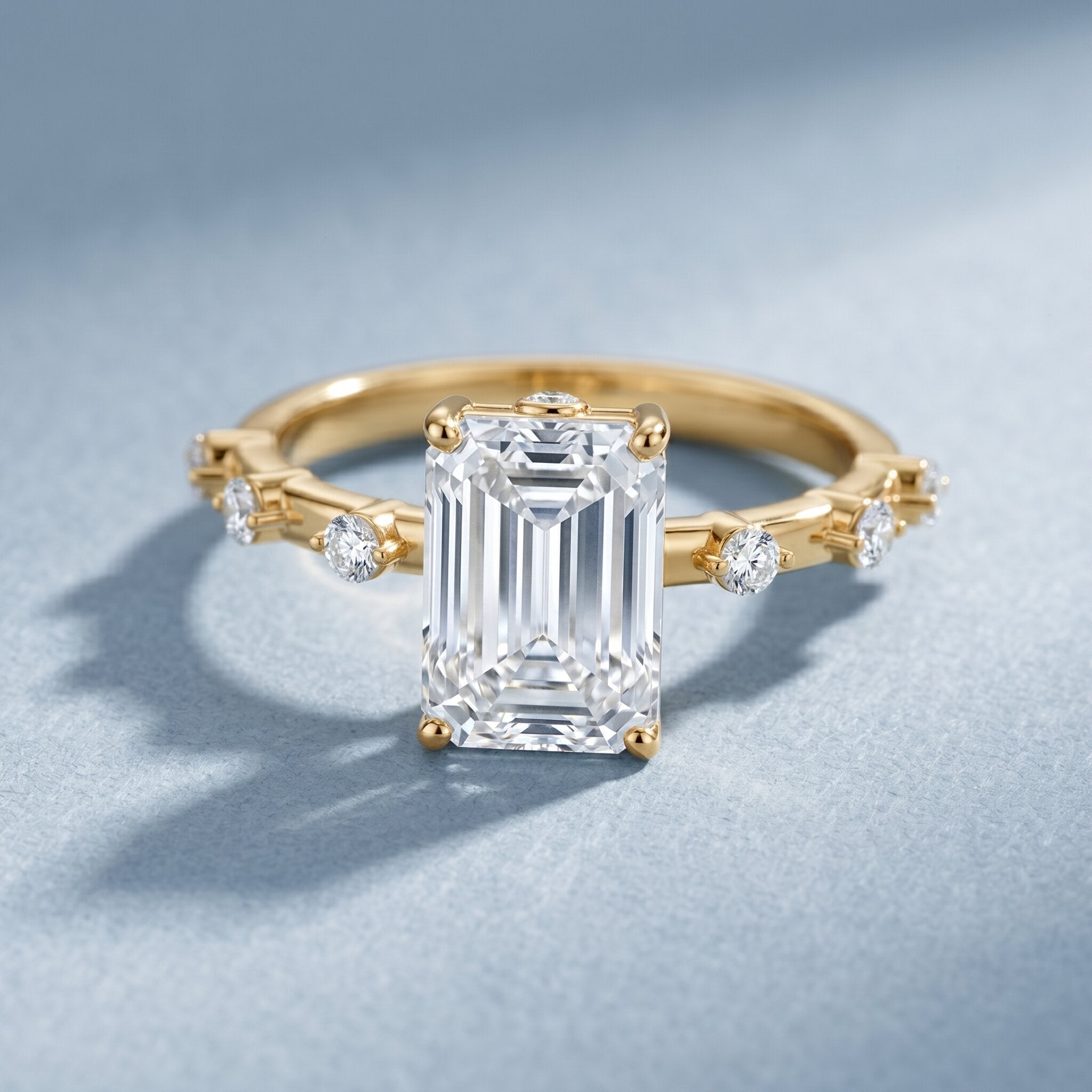 IGI Certified 3 Carat Emerald Cut Lab Grown Diamond Engagement Ring Lab - ( E-VS1 ) - Rosec Jewels