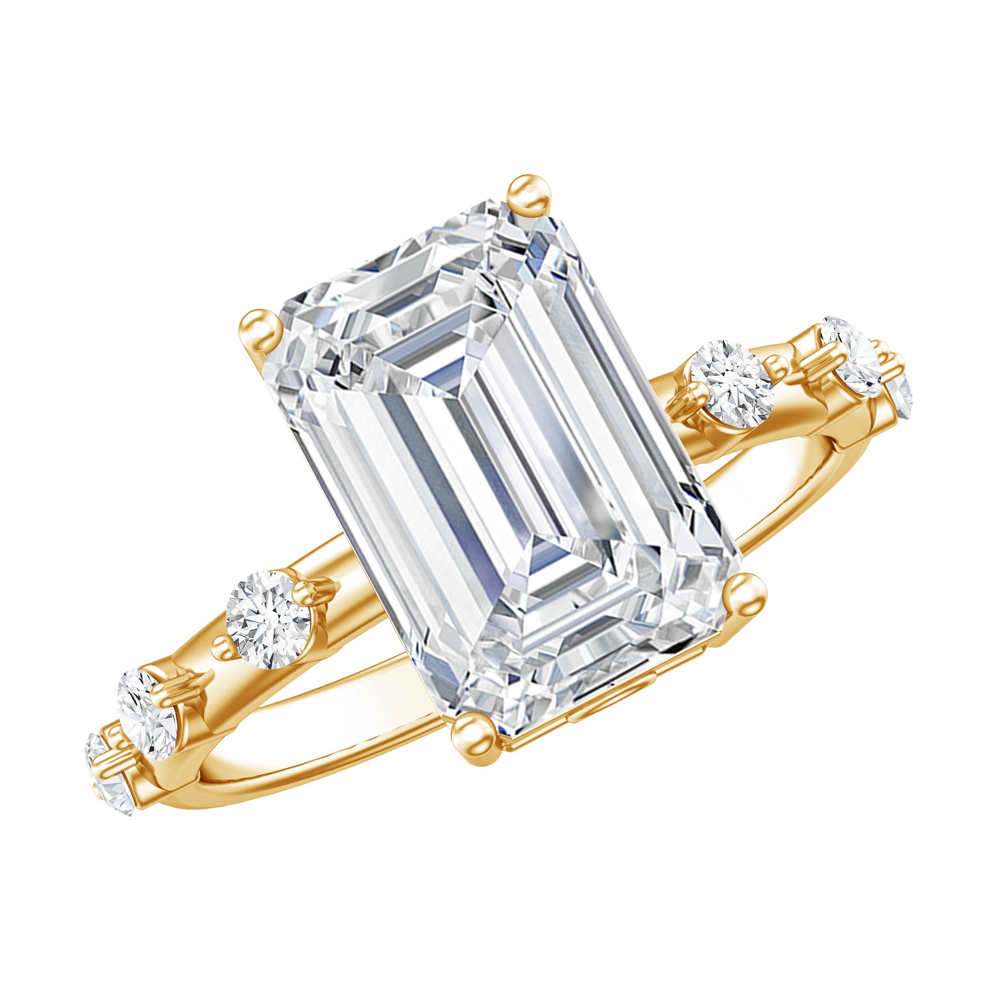 IGI Certified 4 Carat Lab Grown Emerald Cut Diamond Engagement Ring with Spaced Accent Lab - ( E-VS1 ) - Rosec Jewels
