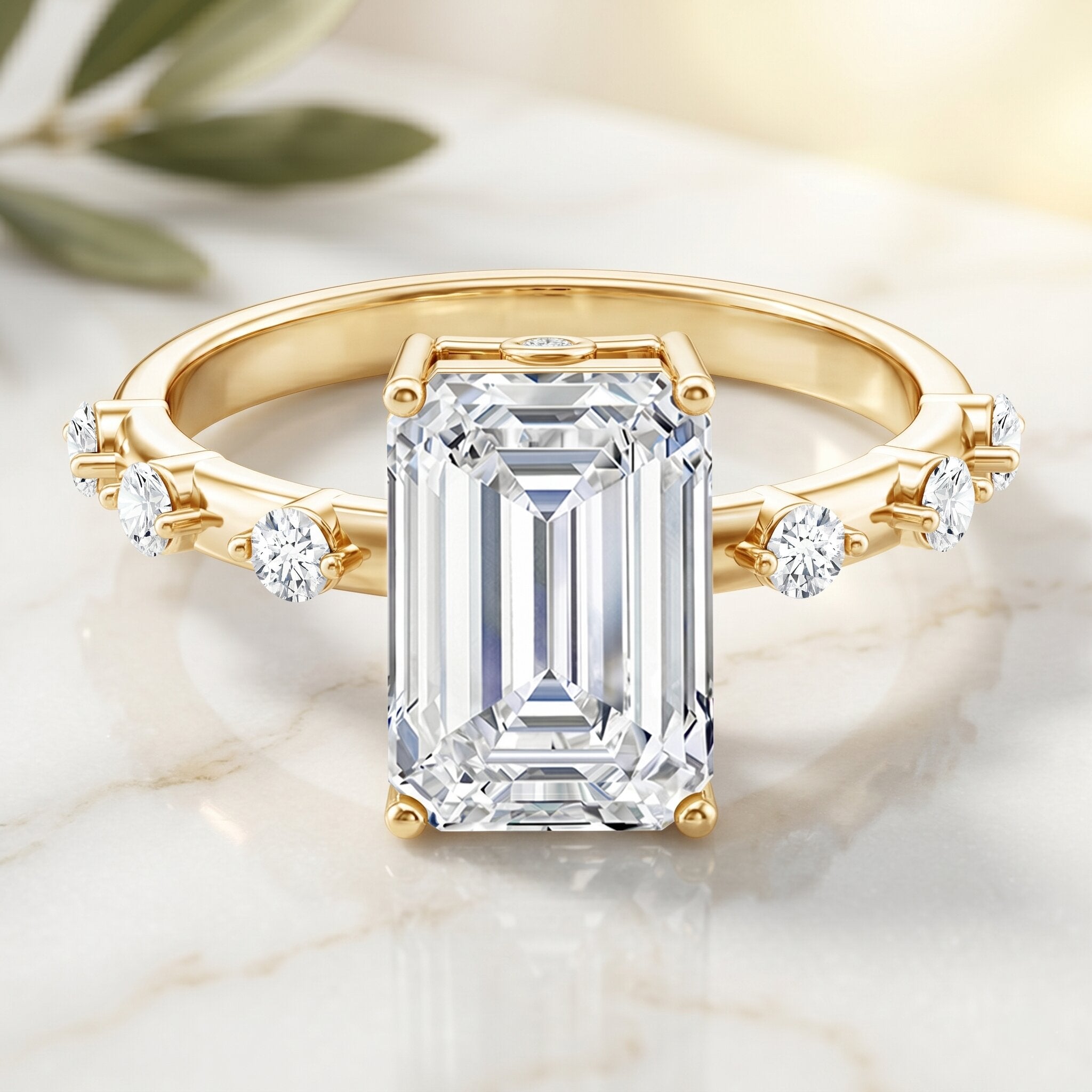 IGI Certified 4 Carat Lab Grown Emerald Cut Diamond Engagement Ring with Spaced Accent Lab - ( E-VS1 ) - Rosec Jewels