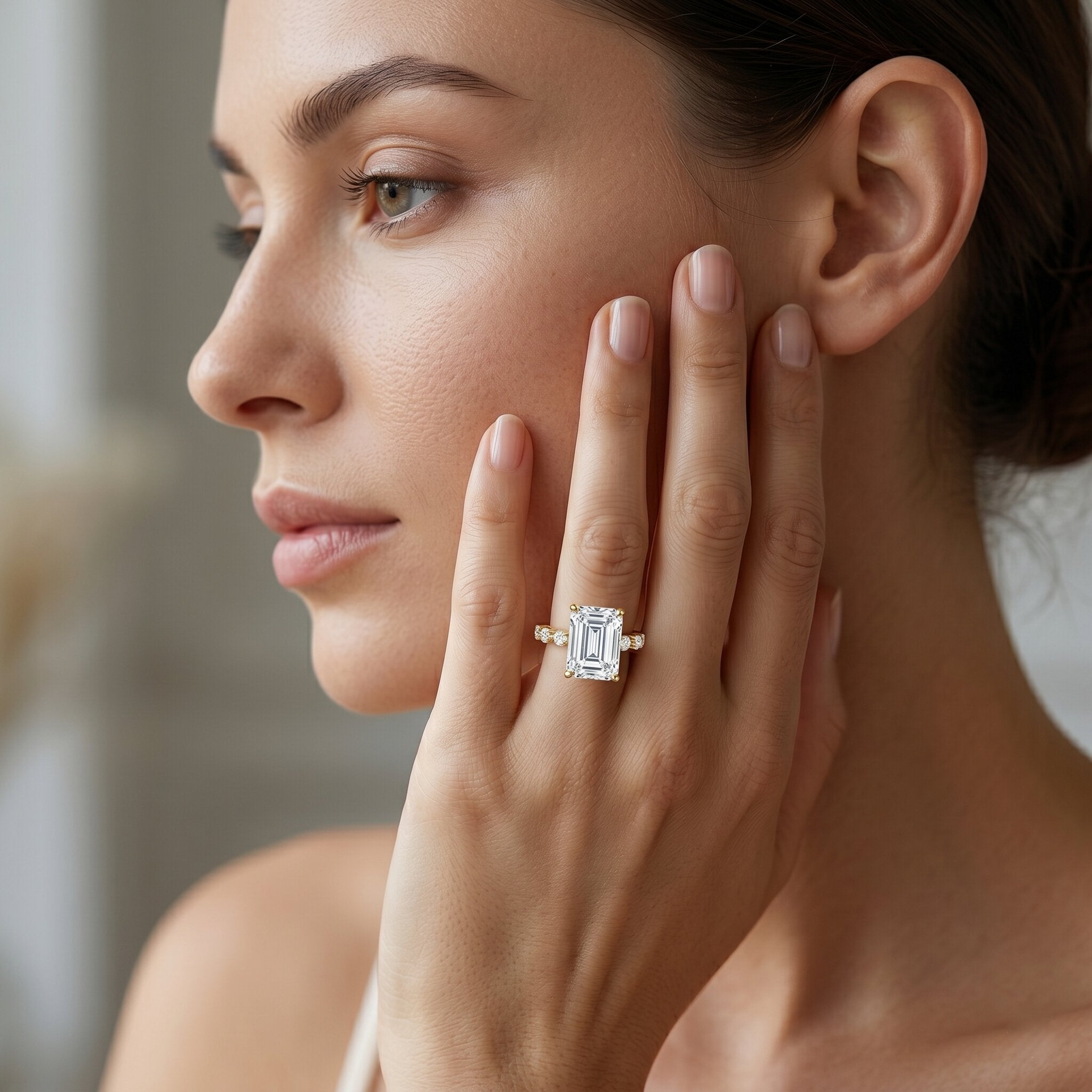 IGI Certified 4 Carat Lab Grown Emerald Cut Diamond Engagement Ring with Spaced Accent Lab - ( E-VS1 ) - Rosec Jewels