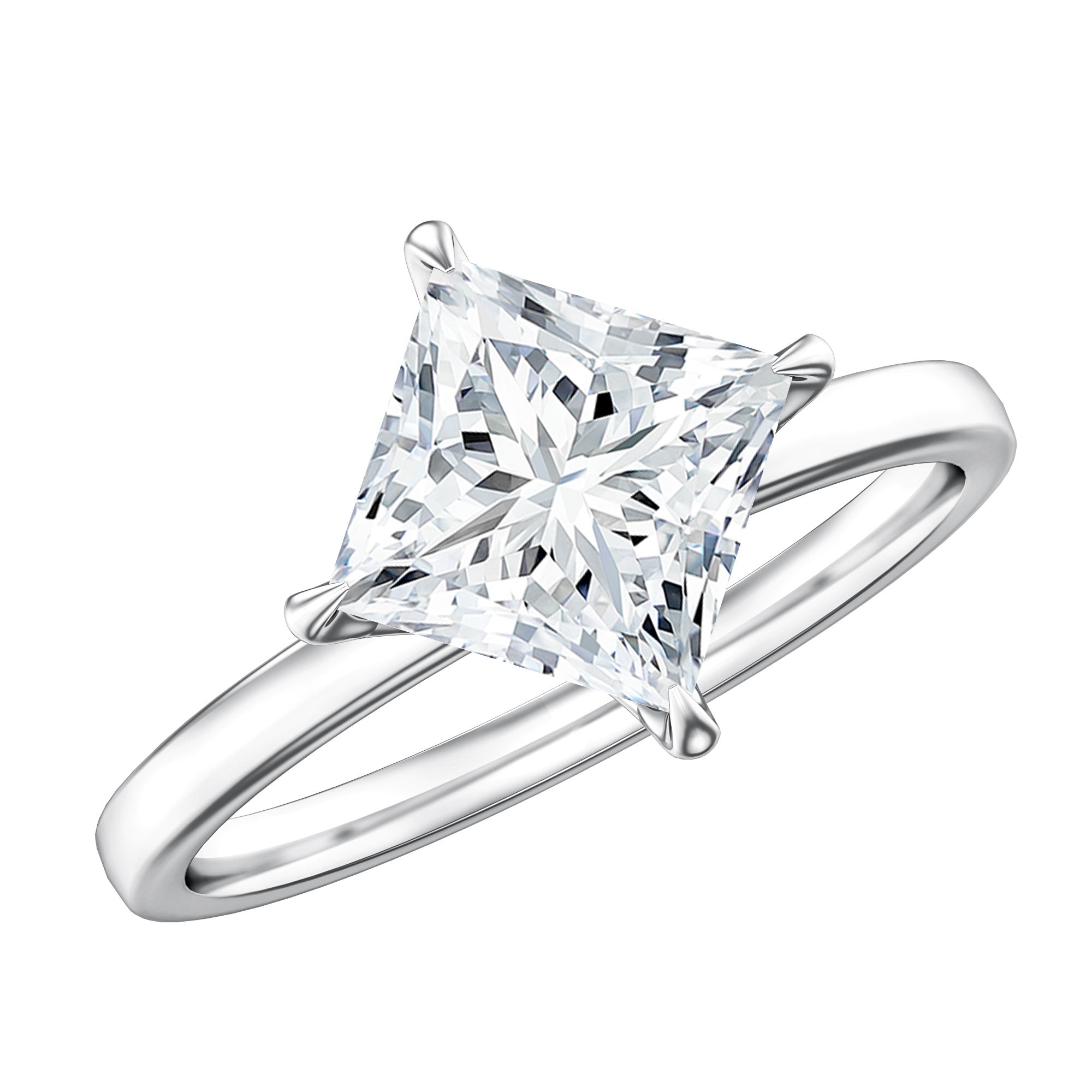 Solitaire 2 Carat Lab Grown Diamond Princess Cut Engagement Ring IGI Certified Lab - ( E-VS1 ) - Rosec Jewels