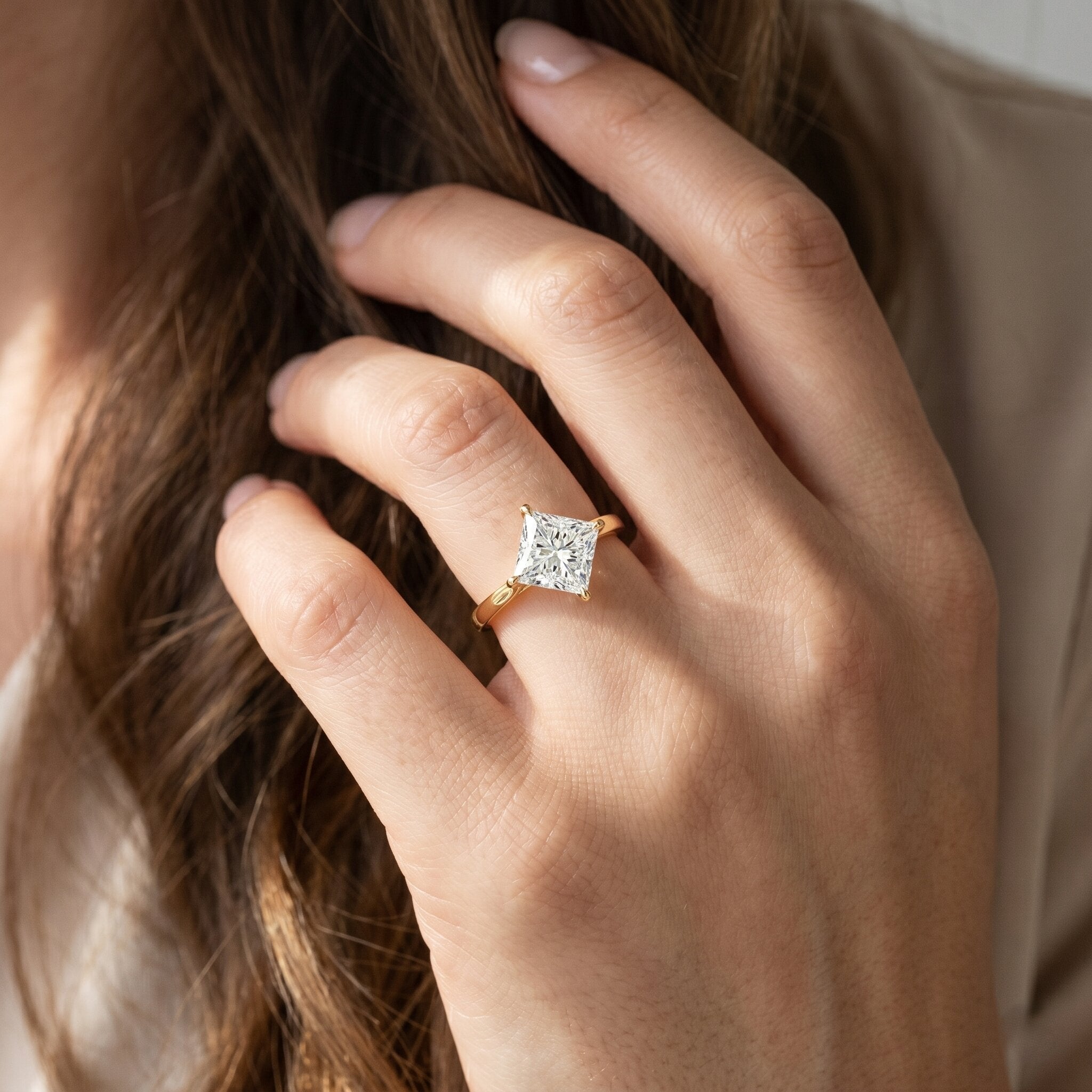 Solitaire 2 Carat Lab Grown Diamond Princess Cut Engagement Ring IGI Certified Lab - ( E-VS1 ) - Rosec Jewels