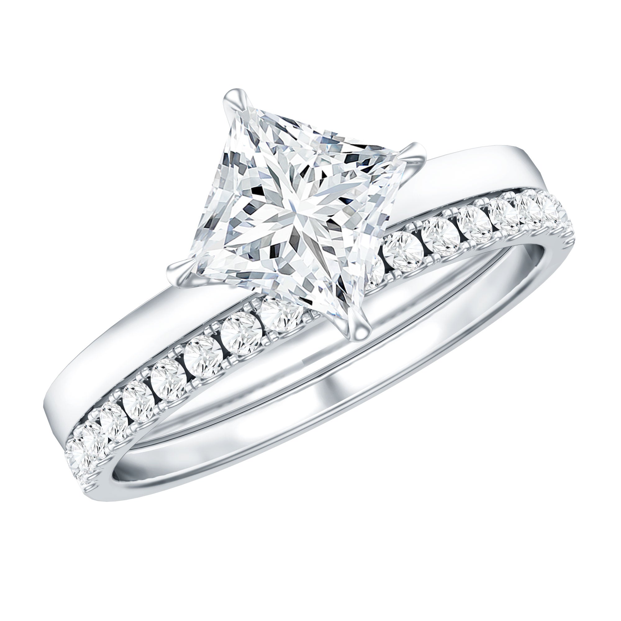 IGI Certified 1 Carat Lab Grown Diamond Princess Cut Bridal Ring Set Lab - ( E-VS1 ) - Rosec Jewels