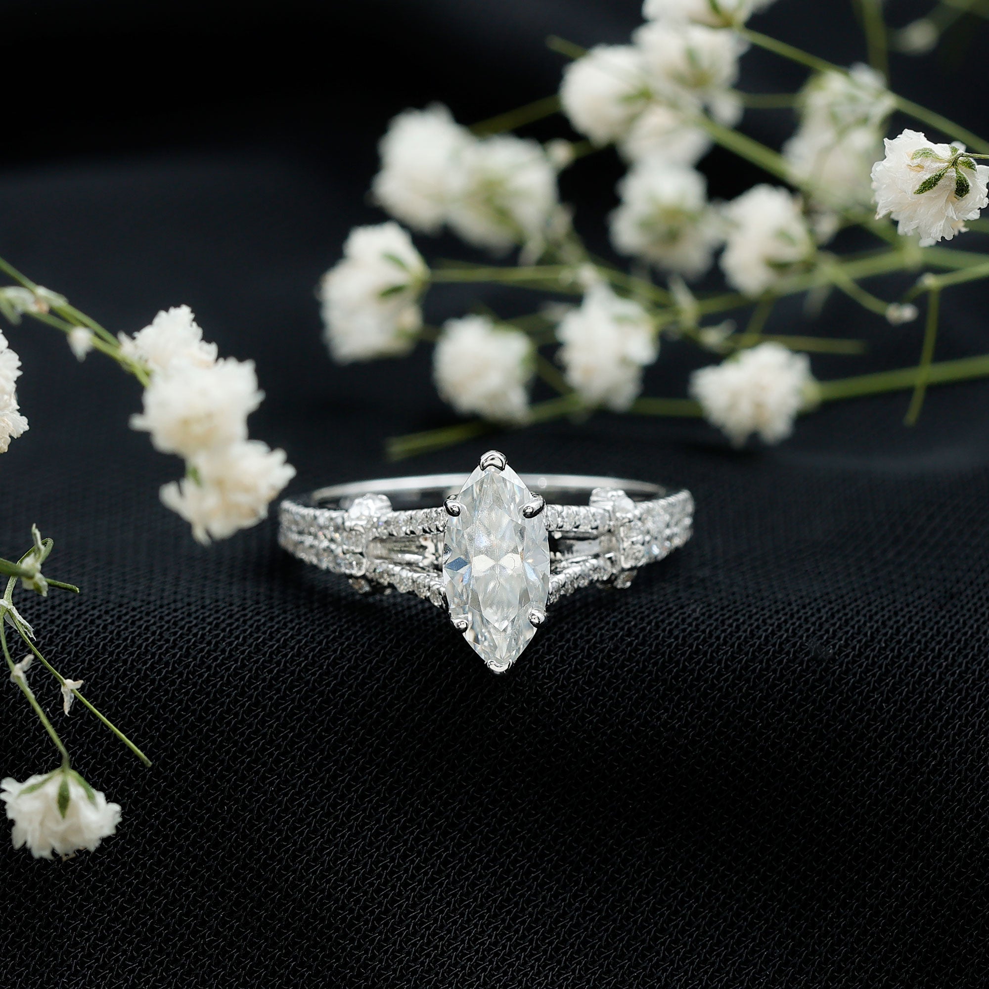 1 Carat Marquise Cut Lab Grown Diamond Split Shank Engagement Ring with IGI Certificate Lab - ( E-VS1 ) - Rosec Jewels