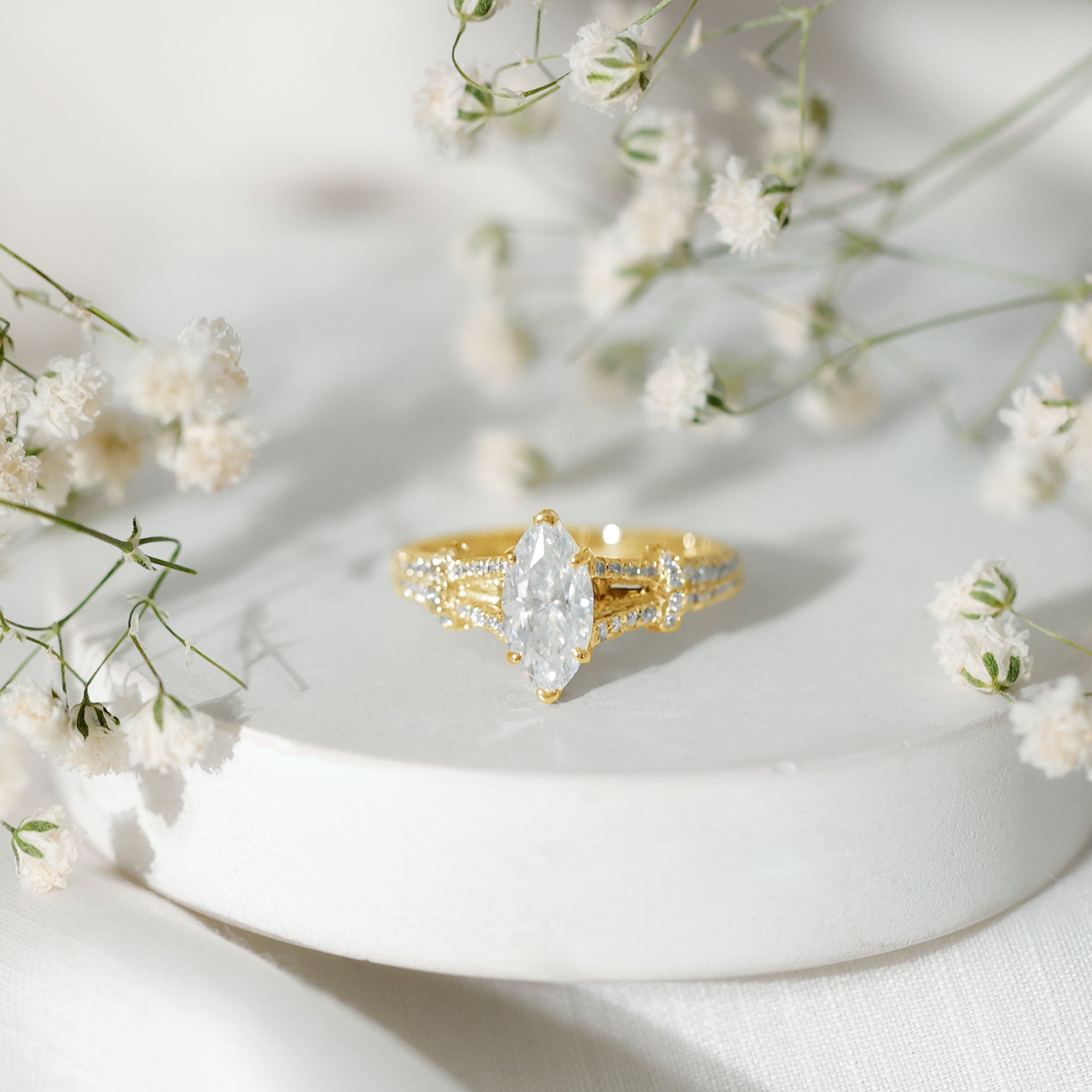1 Carat Marquise Cut Lab Grown Diamond Split Shank Engagement Ring with IGI Certificate Lab - ( E-VS1 ) - Rosec Jewels