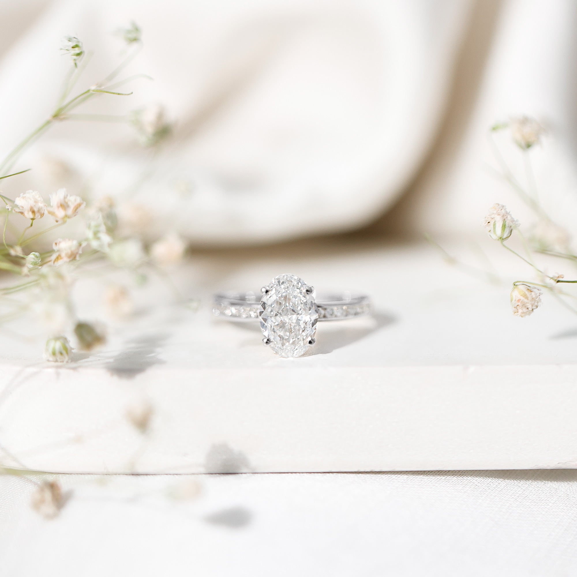 IGI Certified 2 Carat Lab Grown Diamond Oval Engagement Ring With Side Stones Lab - ( E-VS1 ) - Rosec Jewels