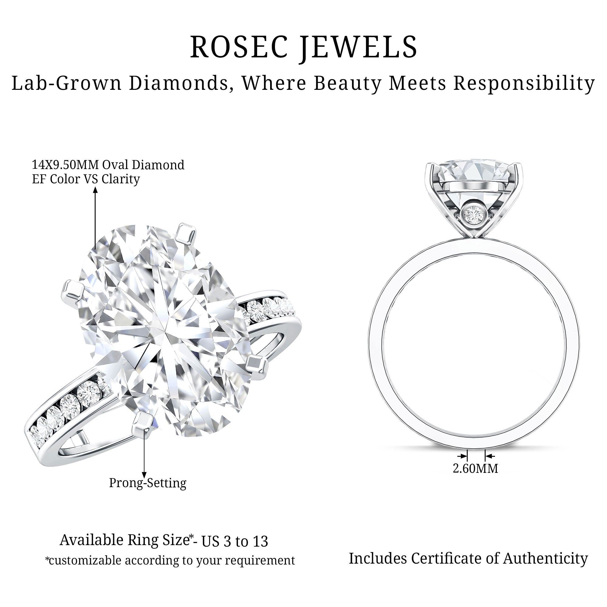 4 Carat Oval Shaped Lab Grown Diamond Huge Engagement Ring with IGI Certificate Lab - ( E-VS1 ) - Rosec Jewels