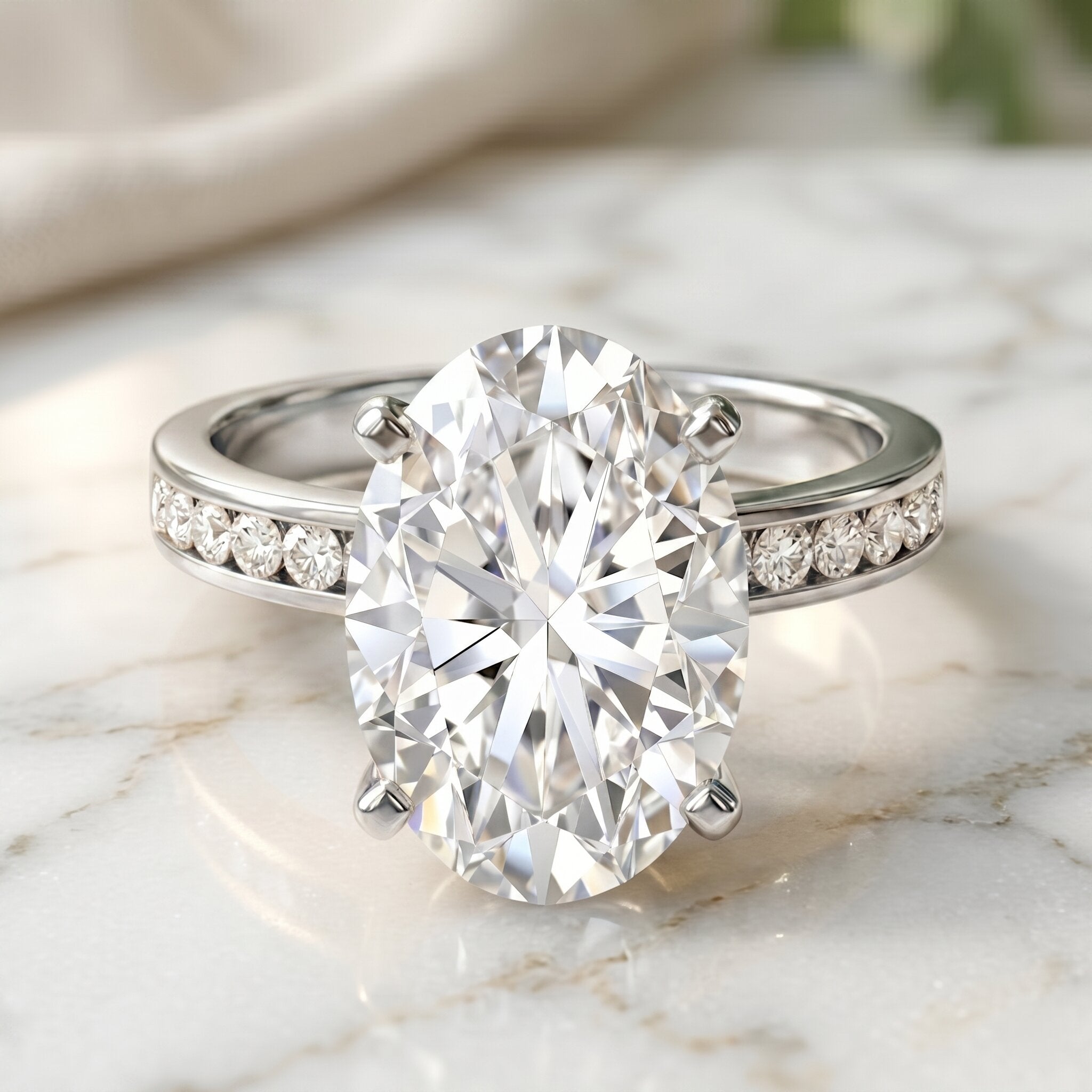 4 Carat Oval Shaped Lab Grown Diamond Huge Engagement Ring with IGI Certificate Lab - ( E-VS1 ) - Rosec Jewels