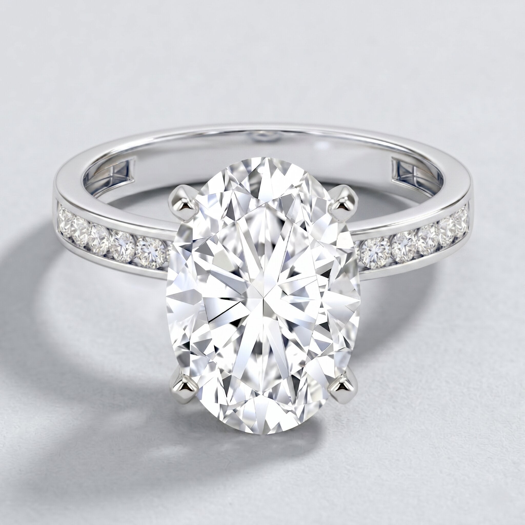 4 Carat Oval Shaped Lab Grown Diamond Huge Engagement Ring with IGI Certificate Lab - ( E-VS1 ) - Rosec Jewels