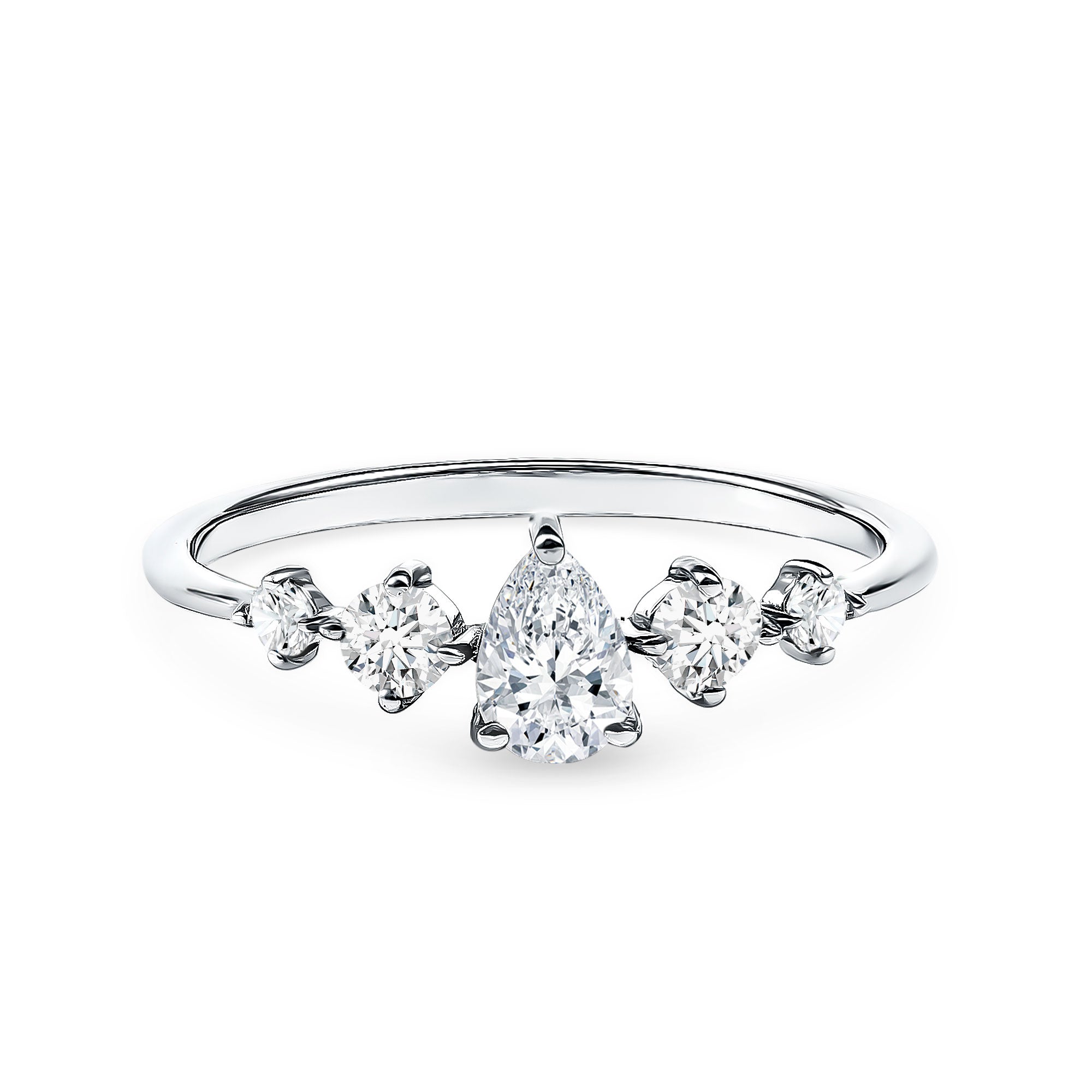 Graduated Style Pear and Round Lab Grown Diamond Engagement Ring Lab - ( EF-VS ) - Rosec Jewels