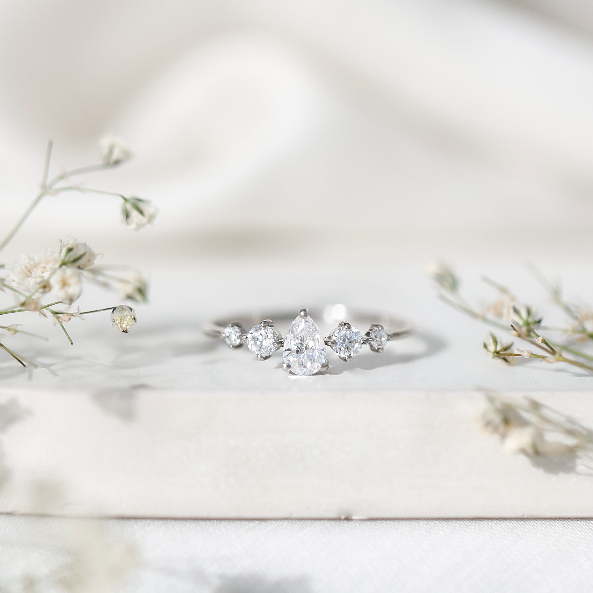 Graduated Style Pear and Round Lab Grown Diamond Engagement Ring Lab - ( EF-VS ) - Rosec Jewels