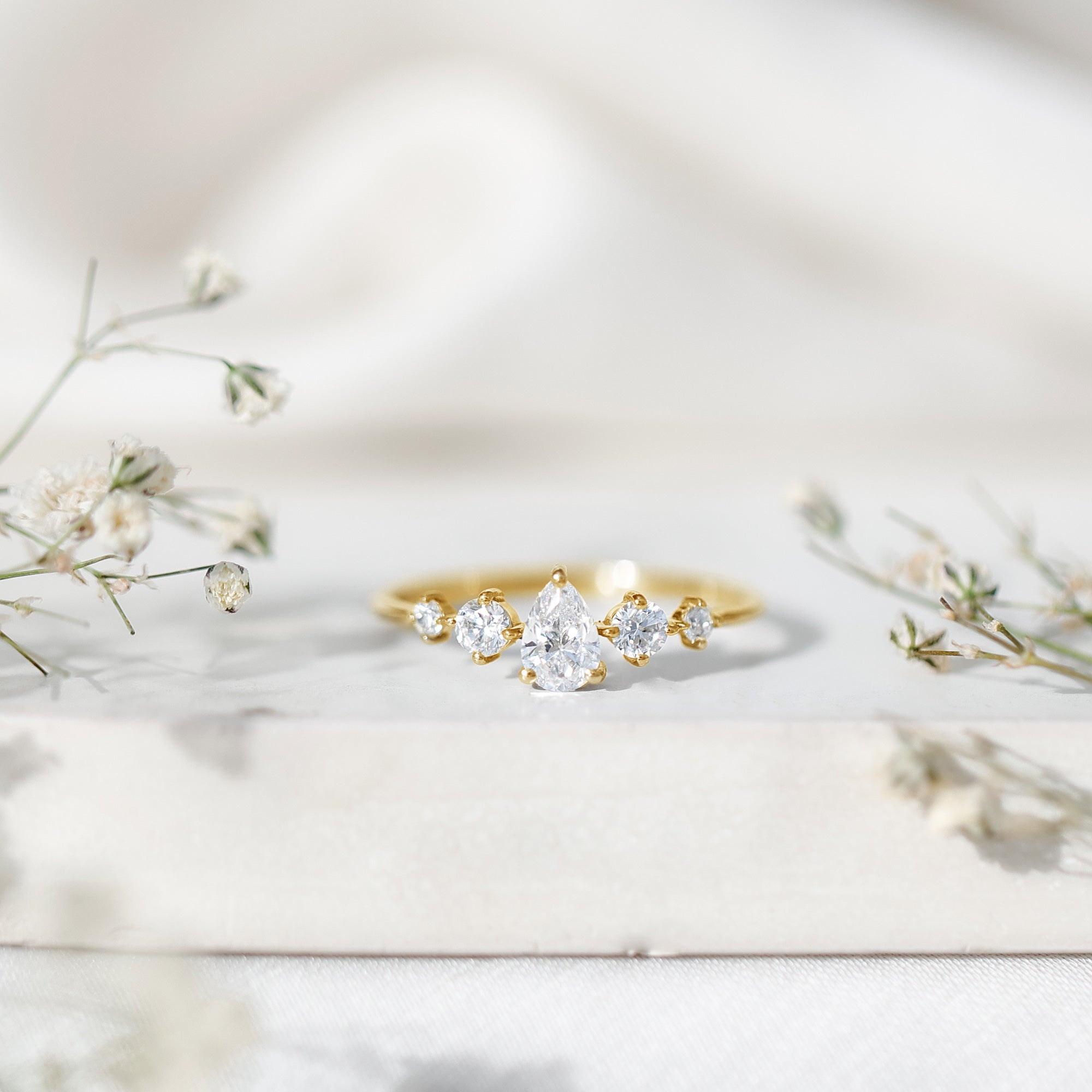 Graduated Style Pear and Round Lab Grown Diamond Engagement Ring Lab - ( EF-VS ) - Rosec Jewels
