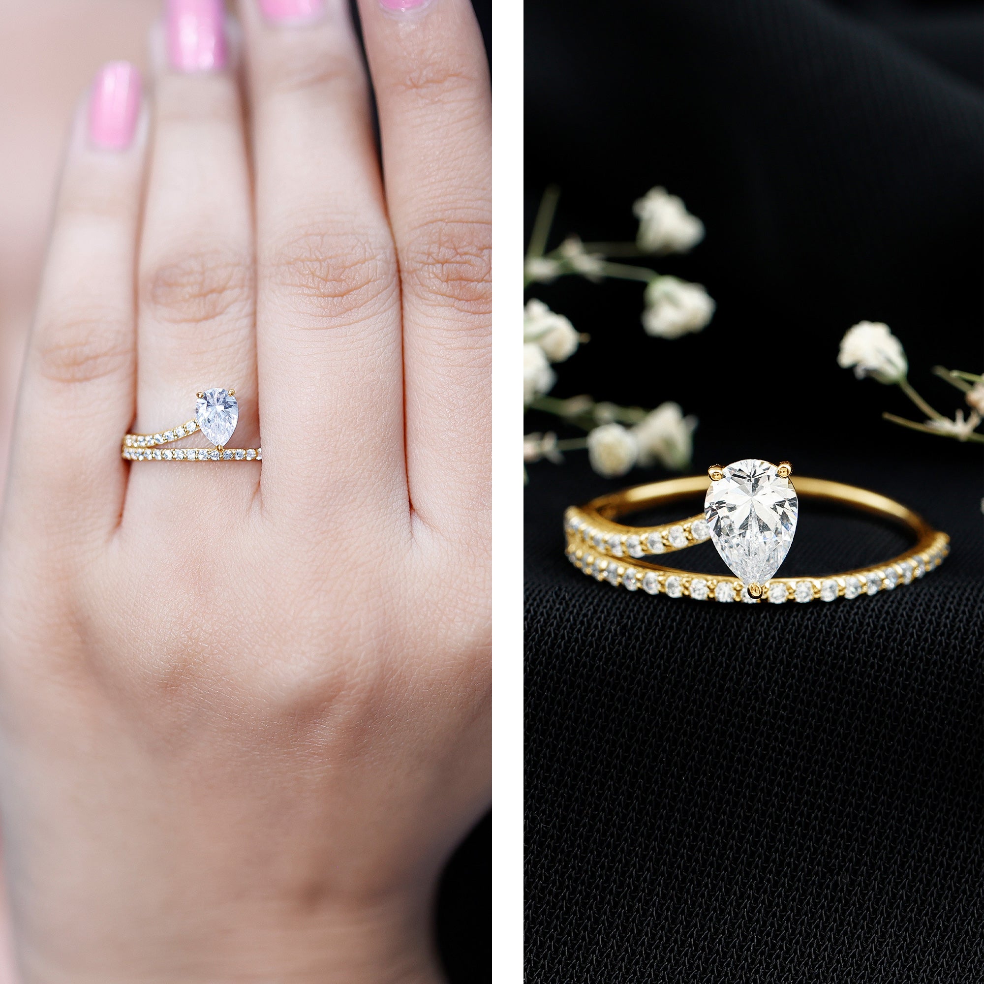 Rosec Jewels-Solitaire 0.6 Carat Pear Shape Lab Grown Diamond Designer Engagement Ring