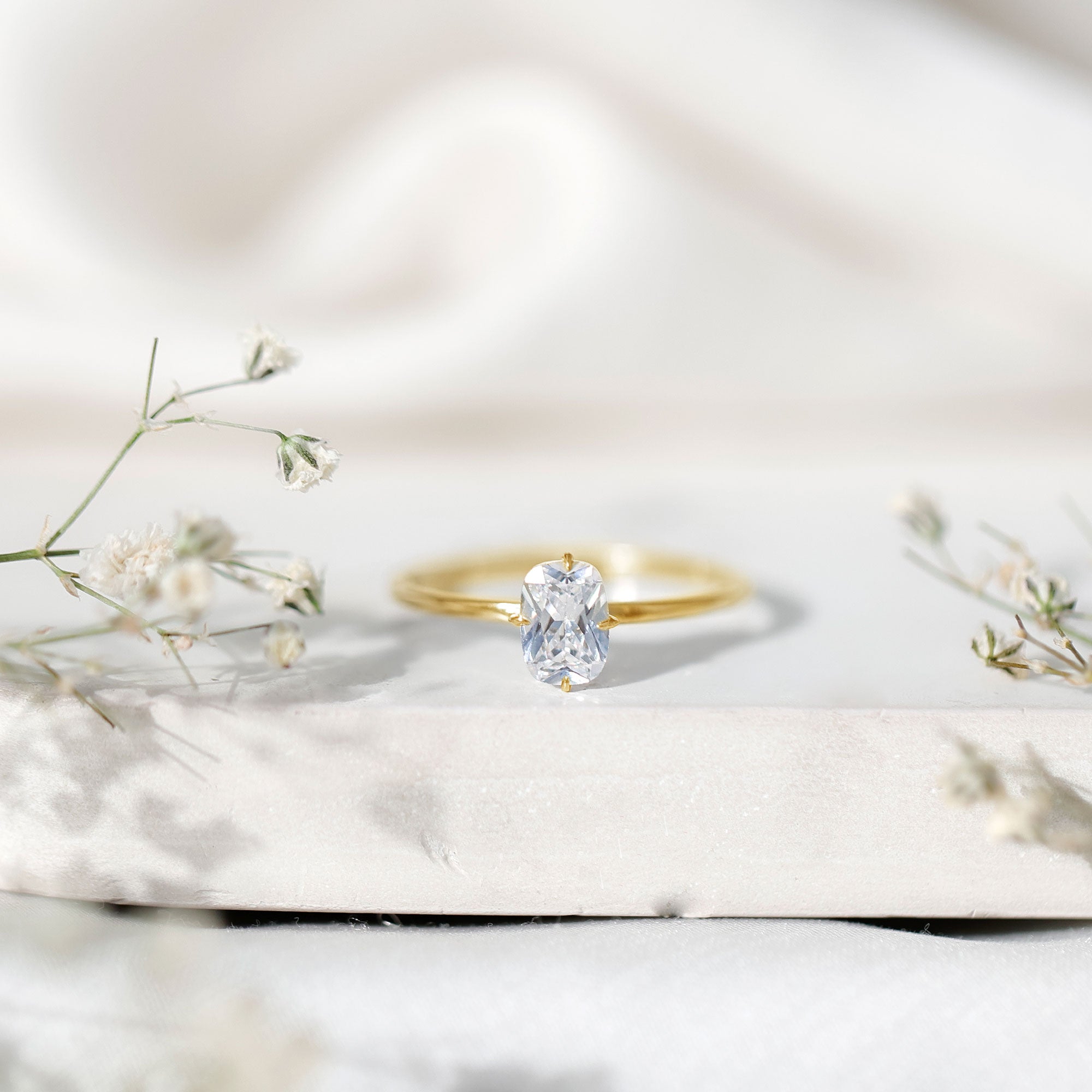 Solitaire 1.2 Carat Elongated Cushion Cut Engagement Ring with Lab Grown Diamond Lab - ( EF-VS ) - Rosec Jewels