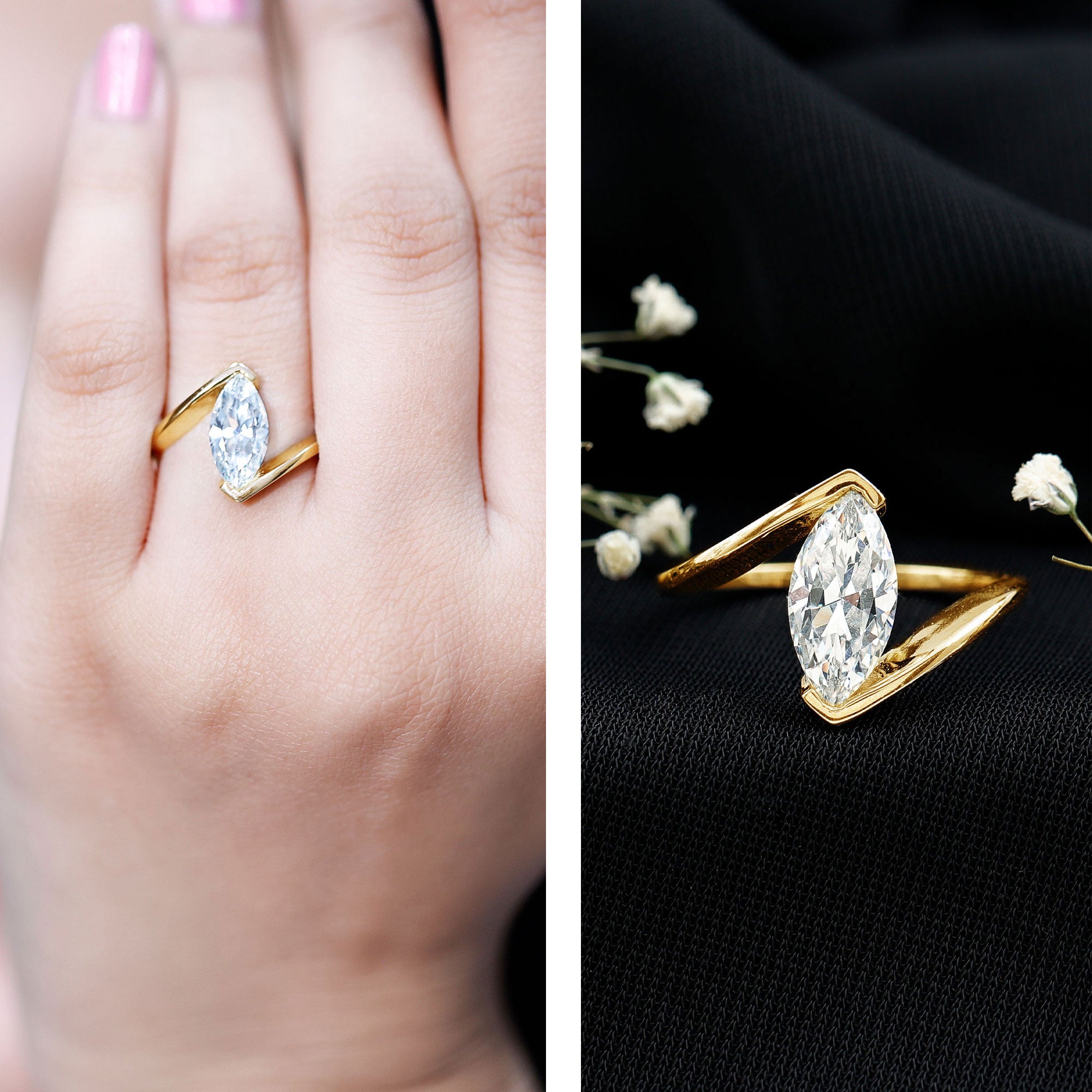 Marquise Cut 2 Carat Lab Grown Diamond Engagement Ring Lab - ( EF-VS ) - Rosec Jewels