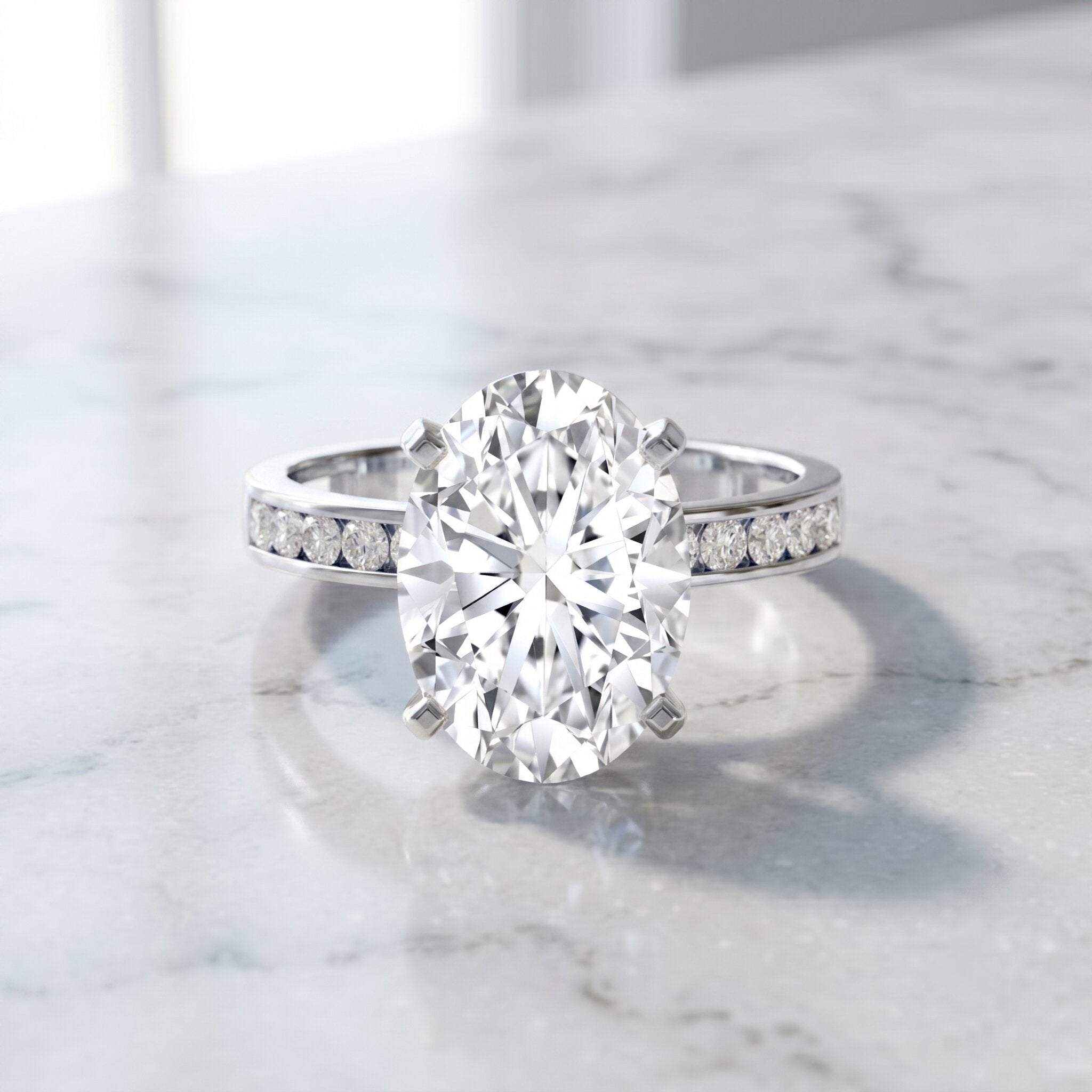 Oval Cut 5 Carat Lab Grown Diamond Big Engagement Ring with IGI Certificate Lab - ( E-VS1 ) - Rosec Jewels
