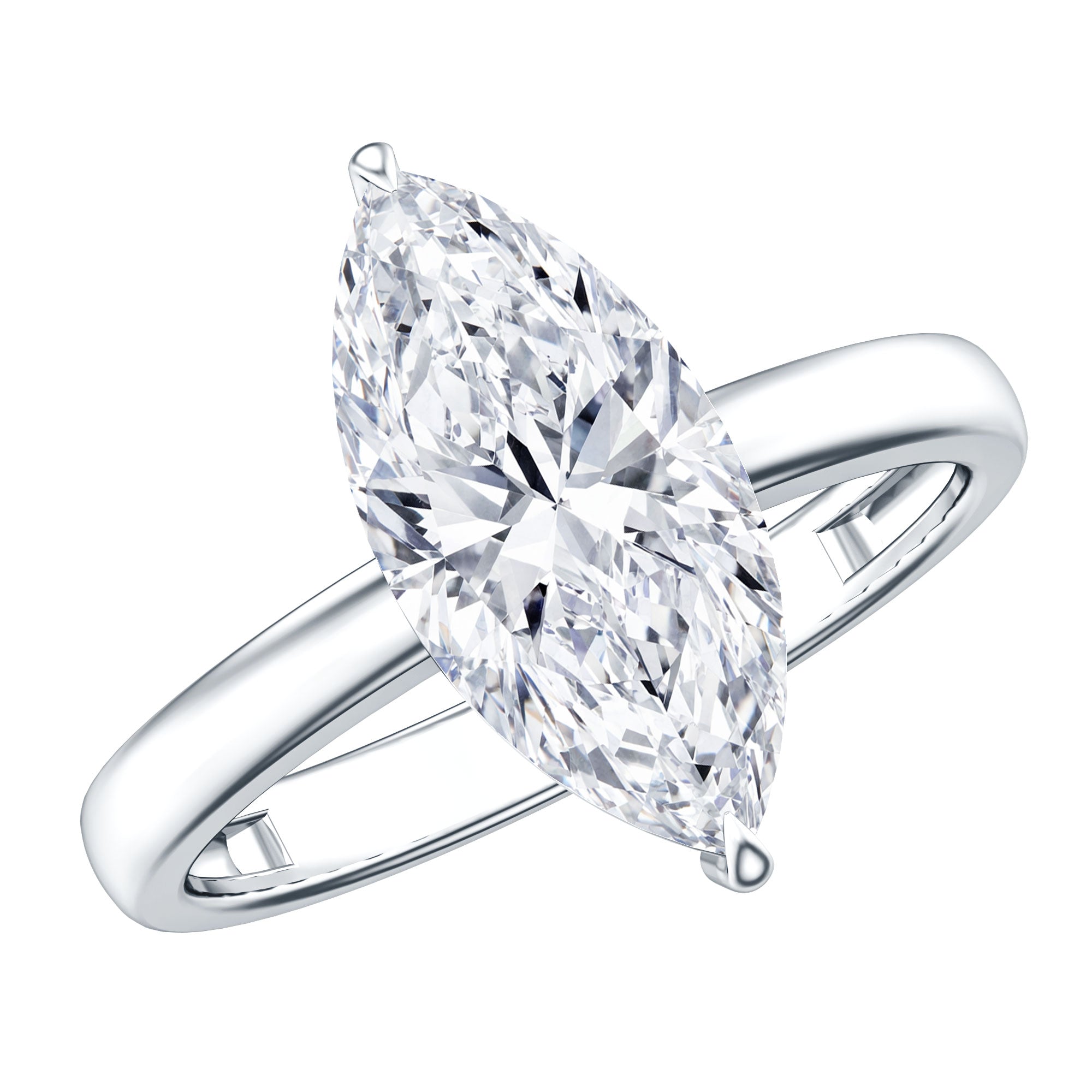 Solitaire 3 Carat Lab Grown Diamond Marquise Engagement Ring IGI Certified Lab - ( E-VS1 ) - Rosec Jewels