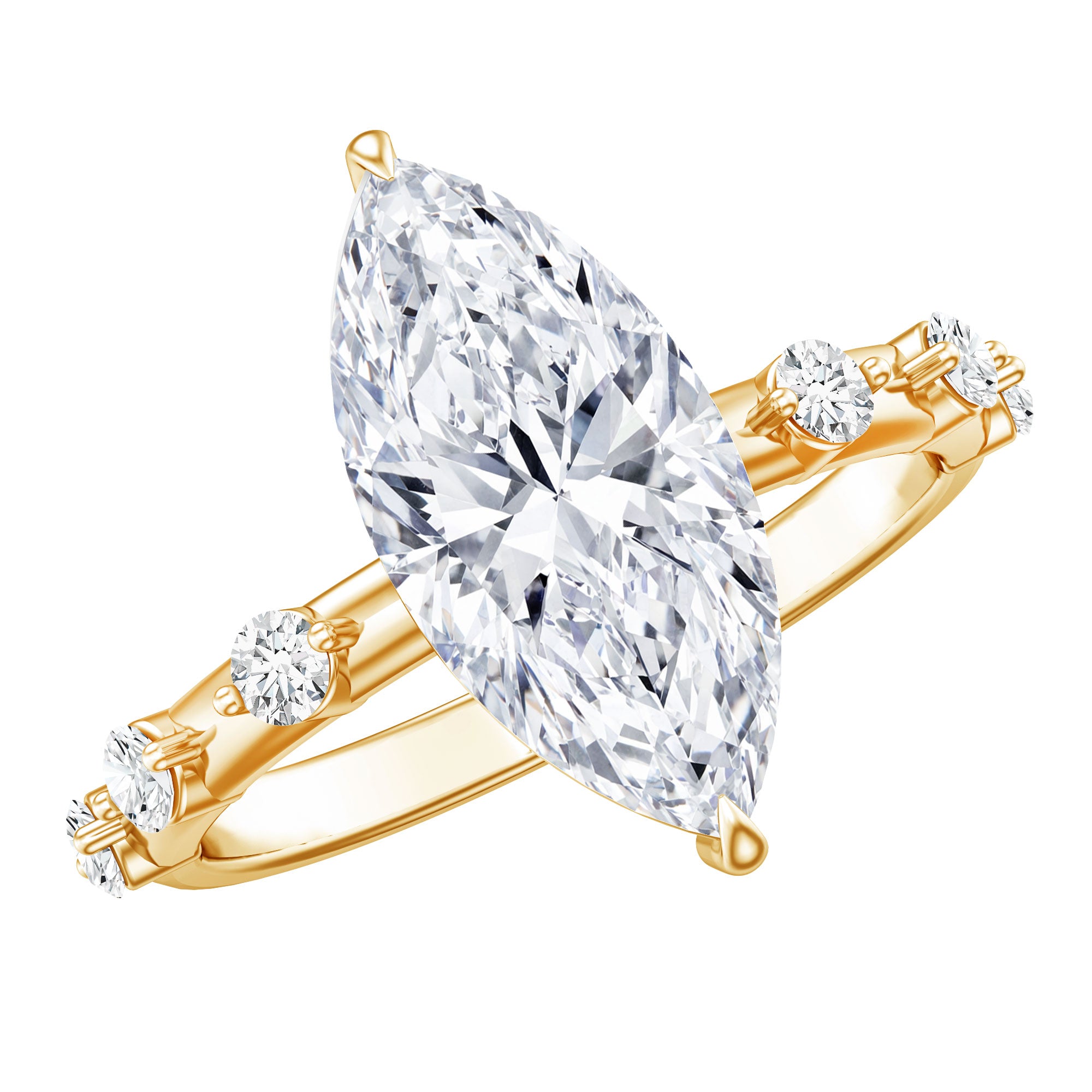 IGI Certified Lab Grown Diamond 3 Carat Marquise Engagement Ring with Spaced Accent Lab - ( E-VS1 ) - Rosec Jewels