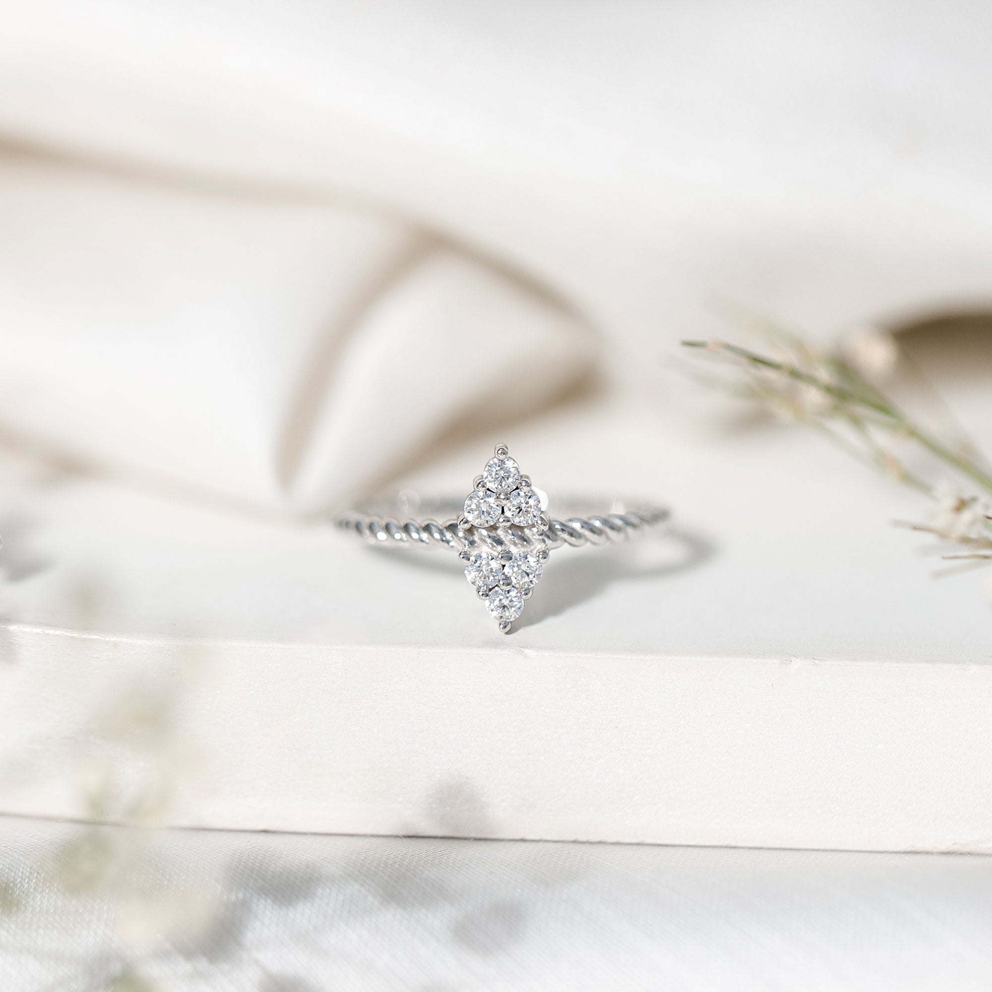 Twin Triangle Lab Grown Diamond Engagement Ring with Twisted Band Lab - ( EF-VS ) - Rosec Jewels
