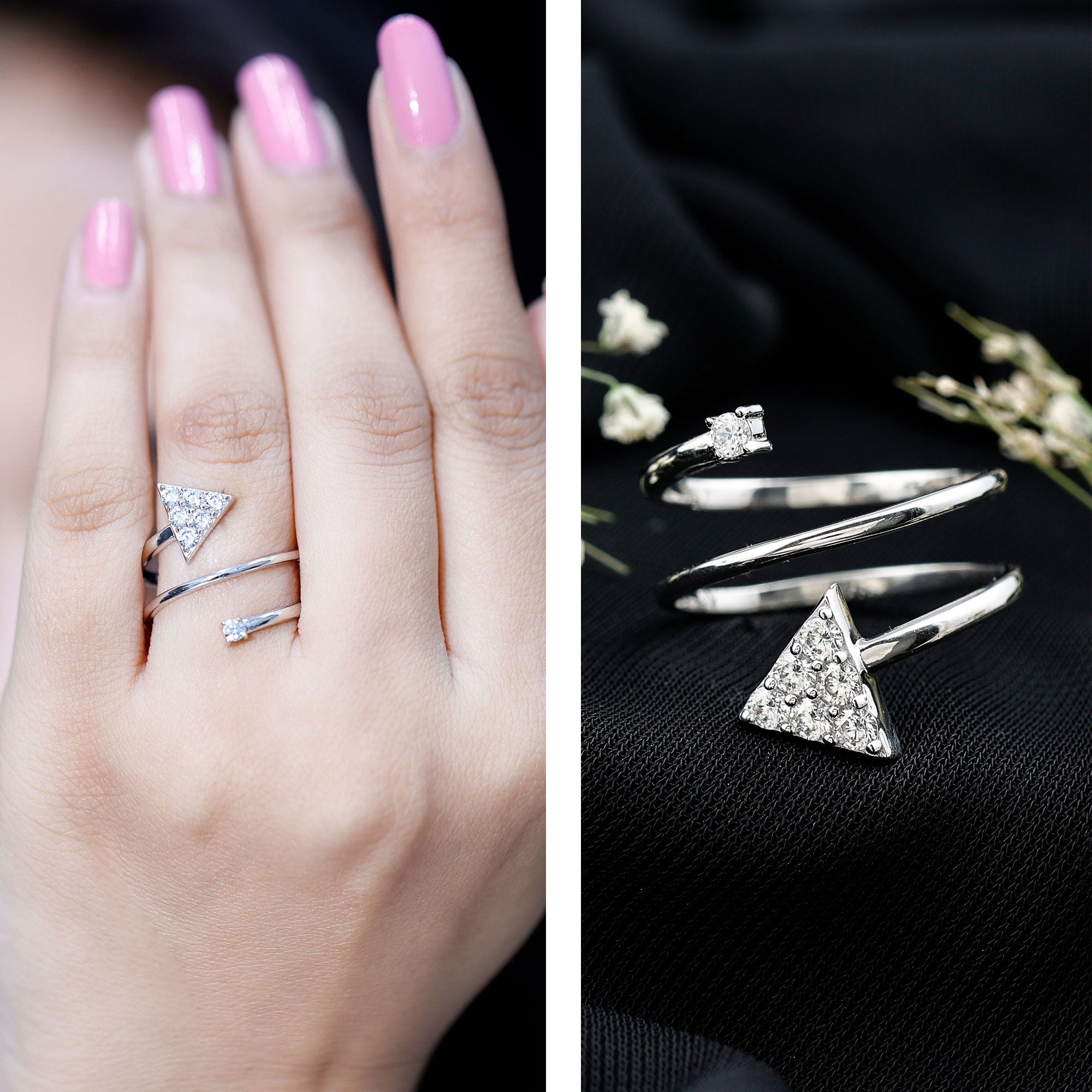Arrow Shape Spiral Lab Created Diamond Wrap Ring with Certificate Lab - ( EF-VS ) - Rosec Jewels