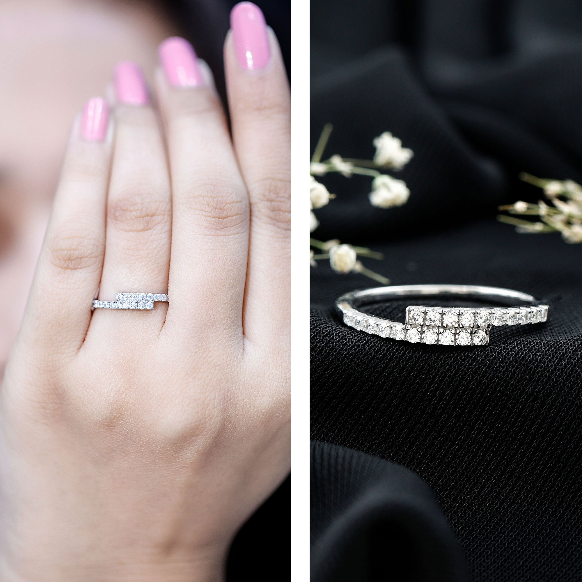 Lab Grown Diamond Half Eternity Stackable Ring in Bypass Style Lab - ( EF-VS ) - Rosec Jewels